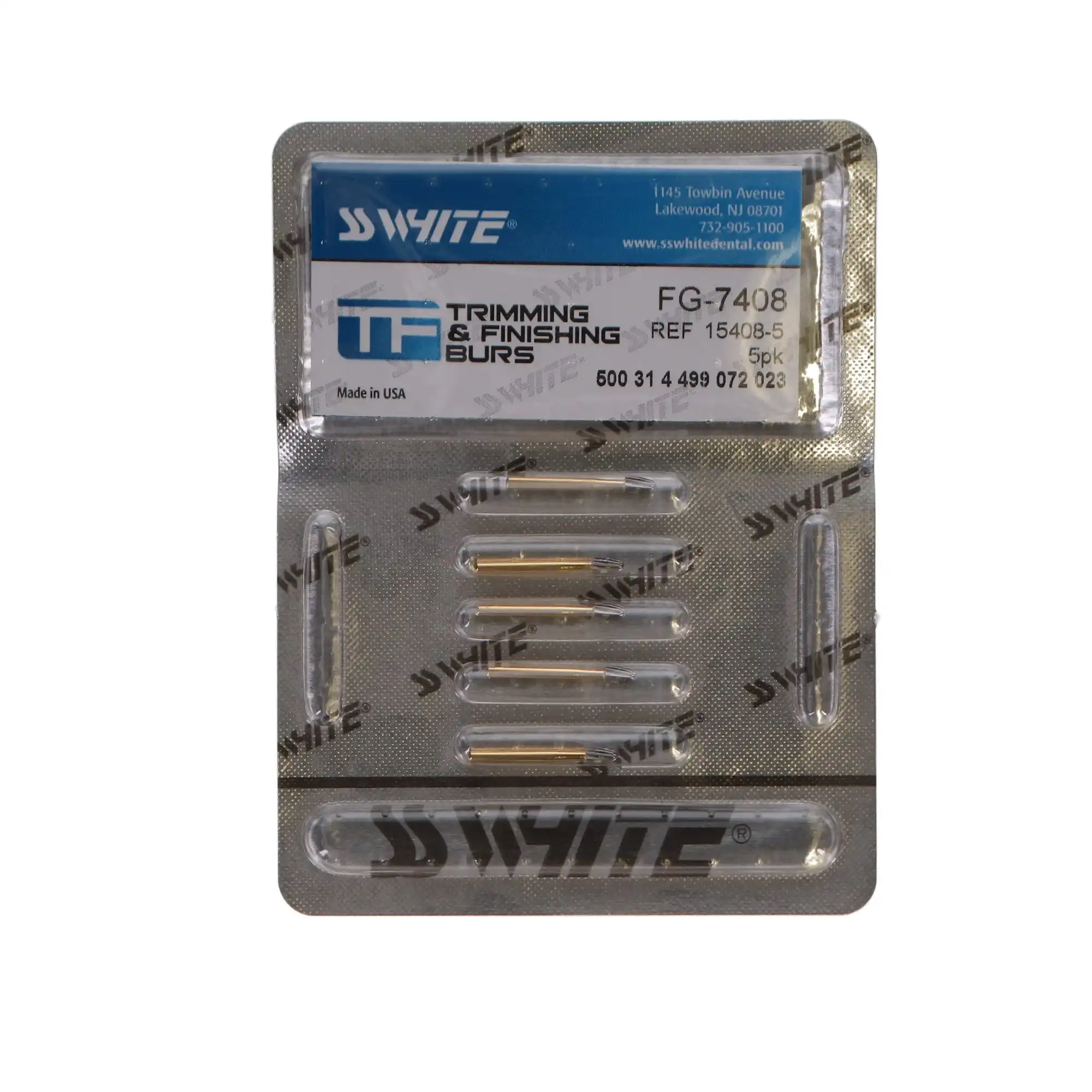 SS White Trimming & Finishing Carbide Burs, 12-Blade, FG, Egg #7408, 5/Pk, 15408-5 thumbnail 5