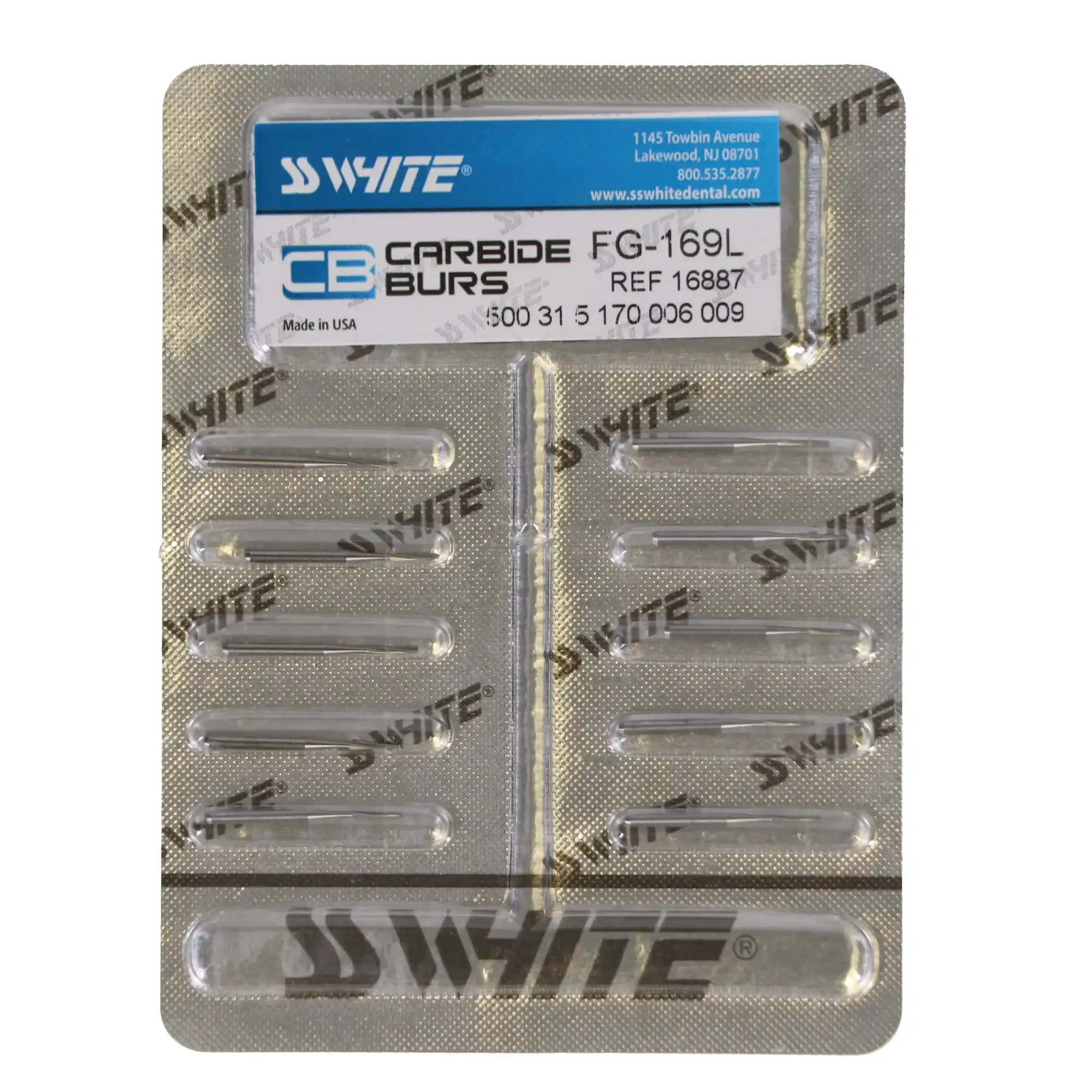 SS White Standard Operative Carbide Bur, FG, Long Taper Flat End Plain Fissure, #169L, 10/Pk, 16887 thumbnail 5