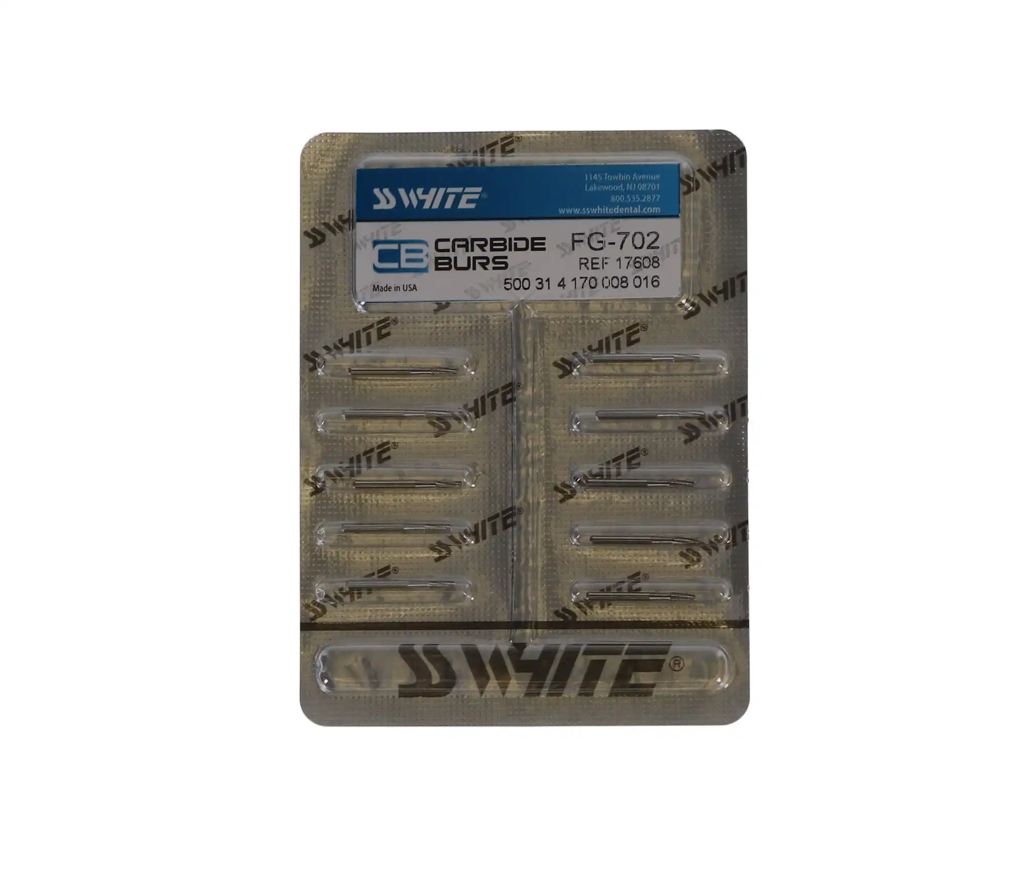 SS White Standard Operative Carbide Bur, FG, Taper Flat End Cross Cut, #702, 1.6 mm Head Diameter, 4.5 mm Head Length, 10/Pk, 17608 thumbnail 5