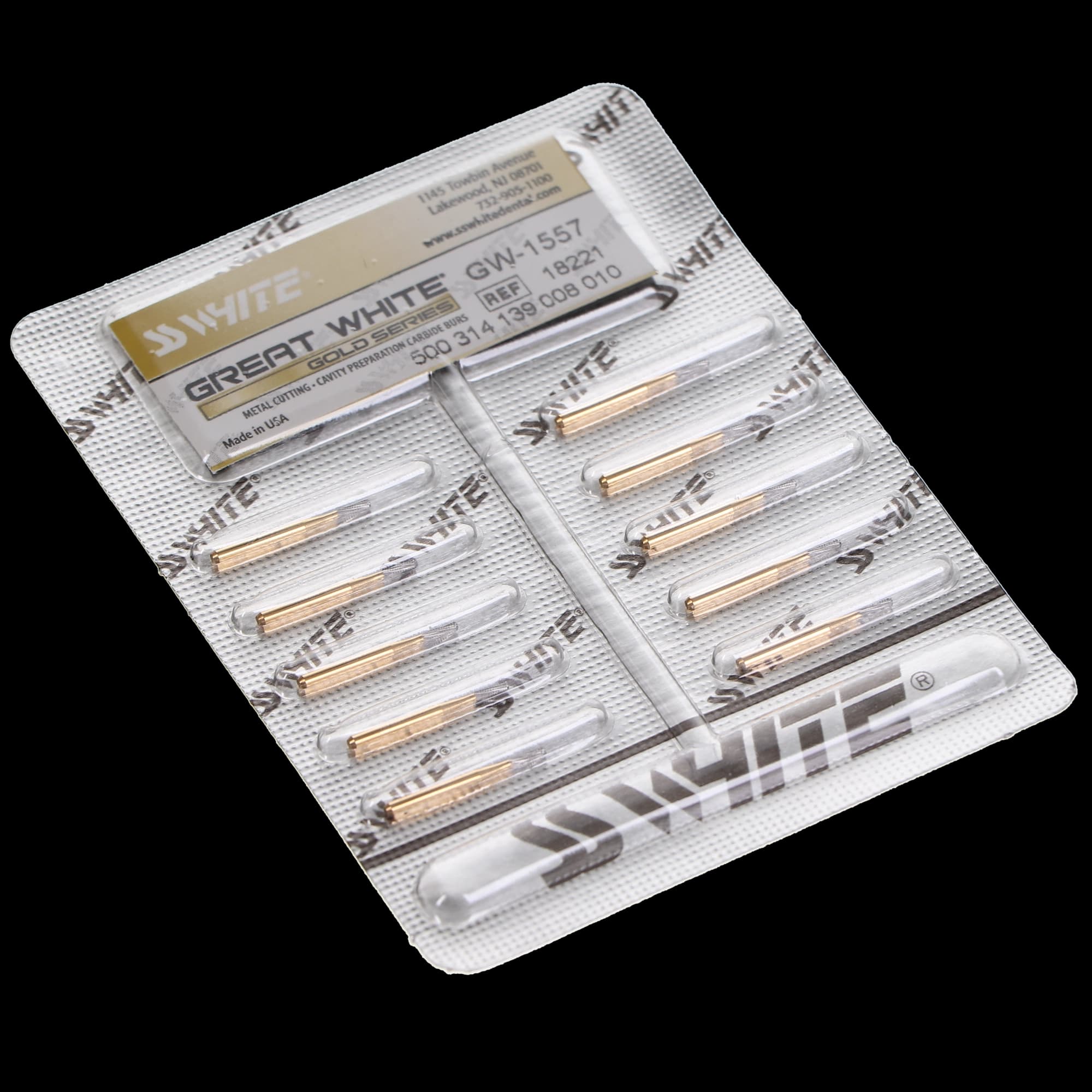 Great White Gold Series Carbide Burs, FG, Straight Cross Cut Fissure, #GW1557, 10/Pk, 18221 thumbnail 6