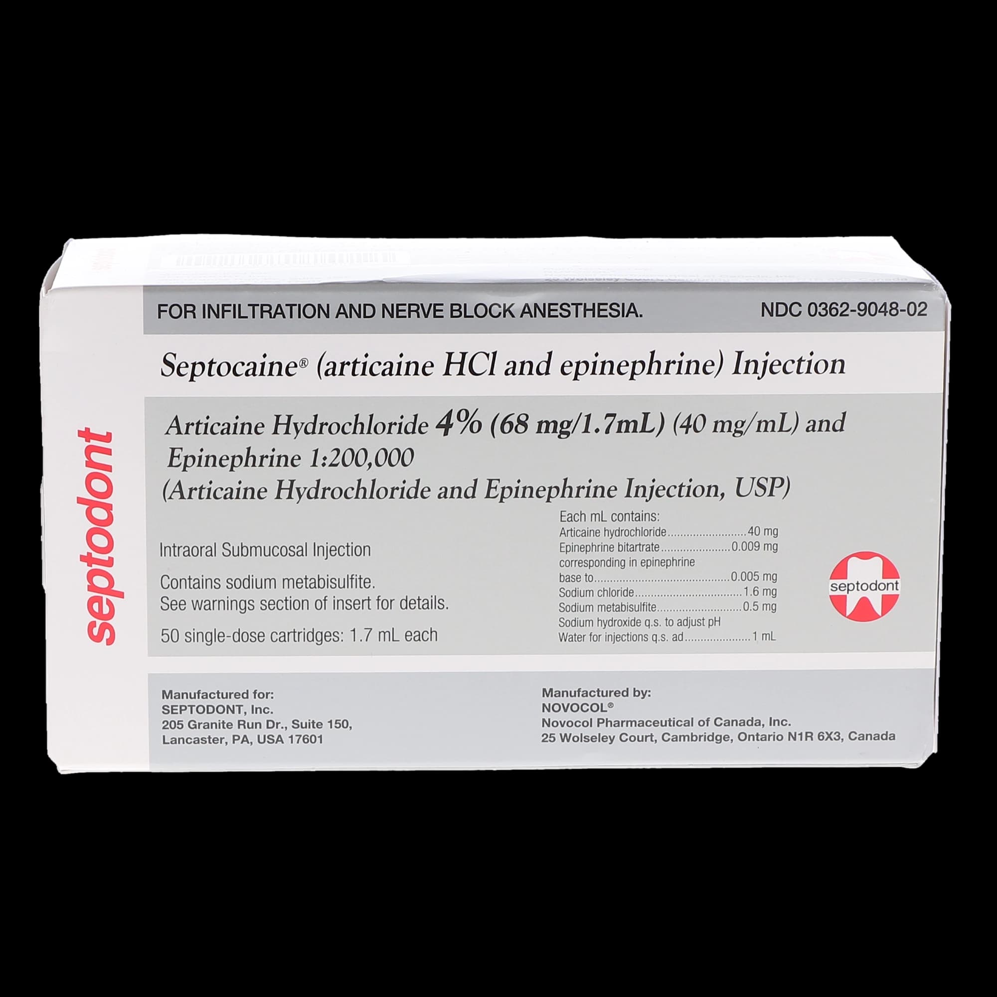 Septocaine Articaine HCl 4% with Epinephrine 1:200,000, Silver, 1.7 mL Cartridges, 50/Box, 01A1200 thumbnail 11