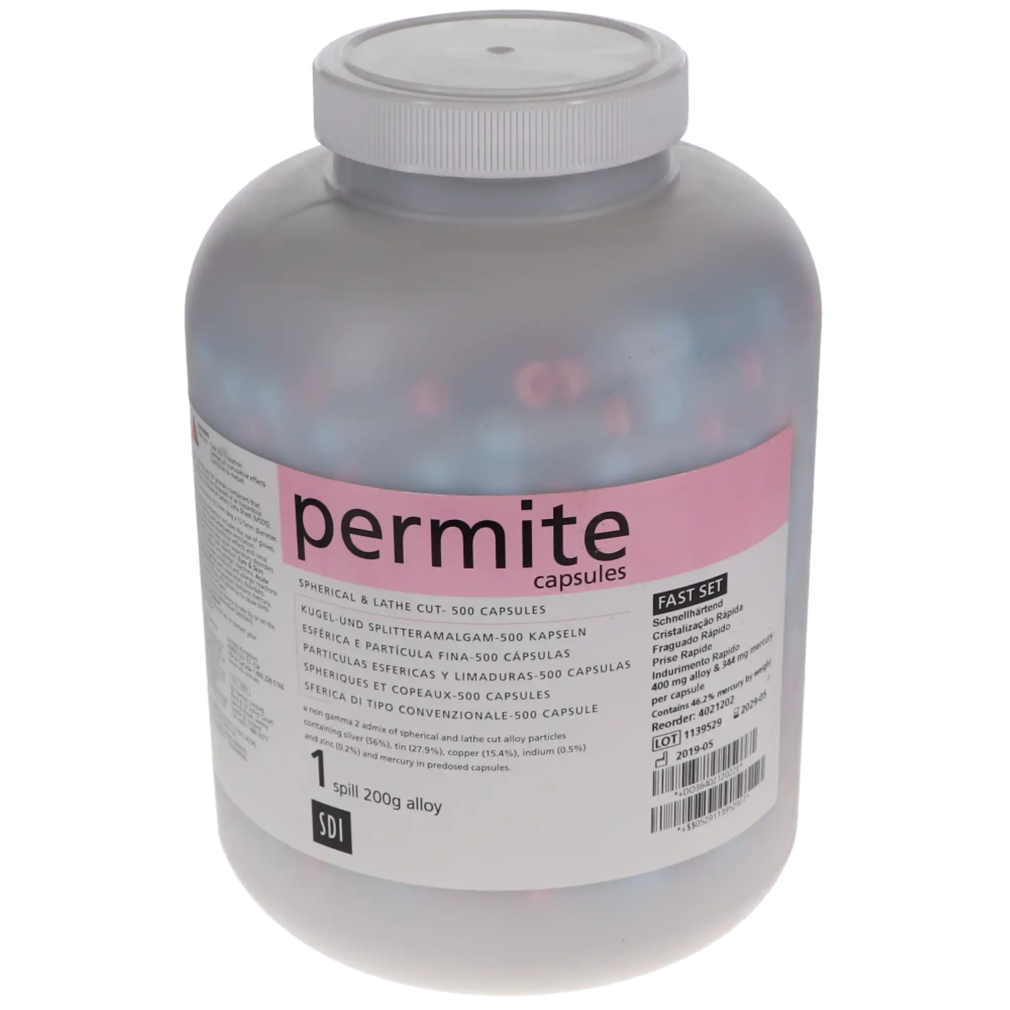 Permite Dispersed Phase Amalgam Capsules, 1 Spill, 400 mg, Fast Set, Light Pink/Blue, 500/Jar, 4021202 thumbnail 4