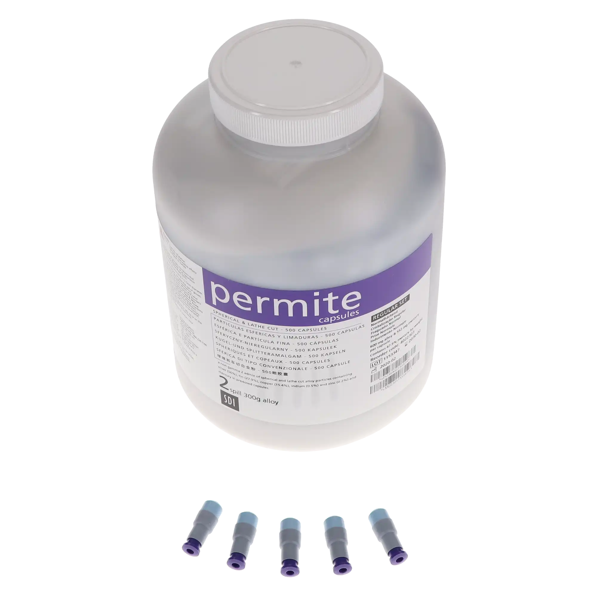 Permite Dispersed Phase Amalgam Capsules, 2 Spill, 600 mg, Regular Set, Purple/Gray, 500/Pk, 4022303 thumbnail 2