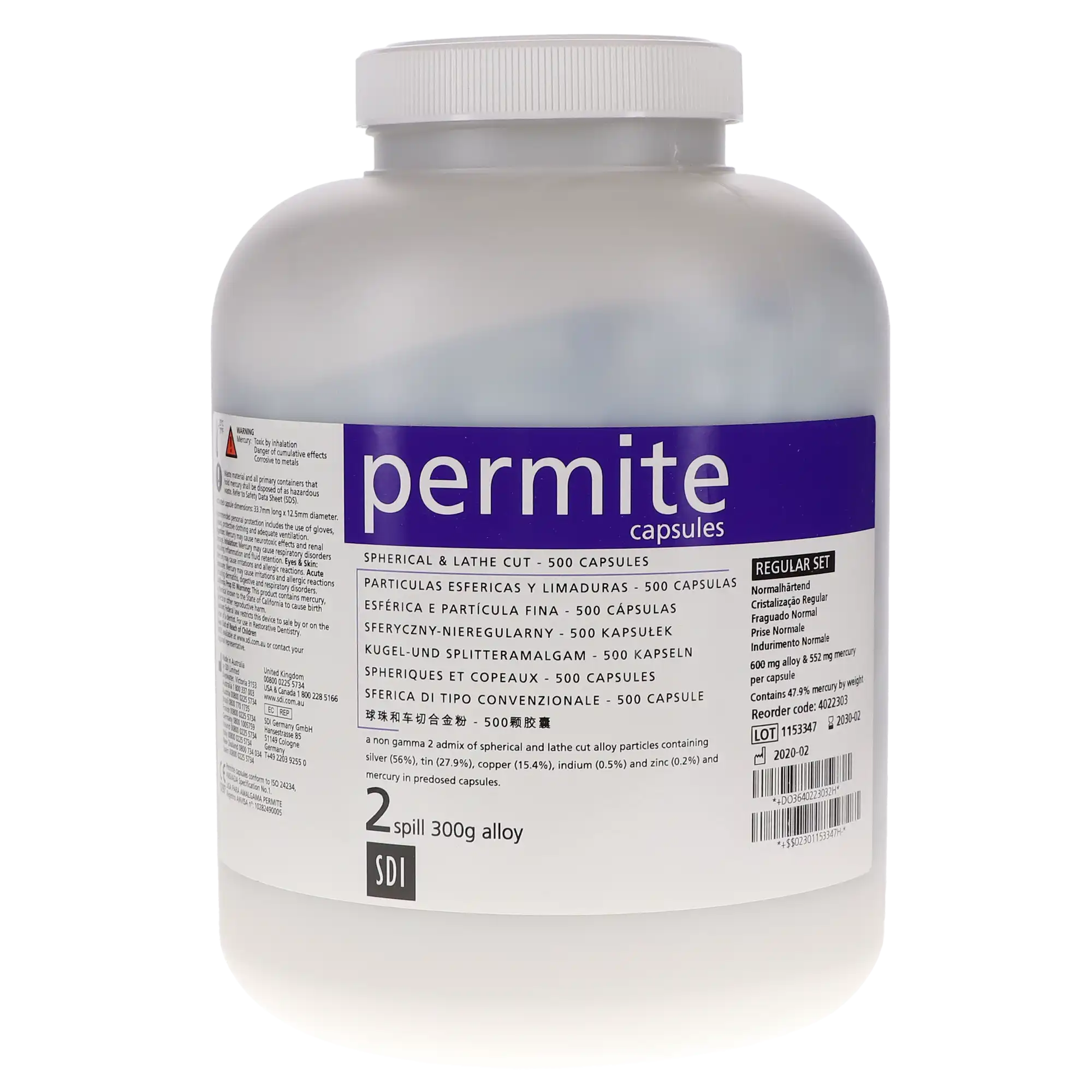 Permite Dispersed Phase Amalgam Capsules, 2 Spill, 600 mg, Regular Set, Purple/Gray, 500/Pk, 4022303 thumbnail 3