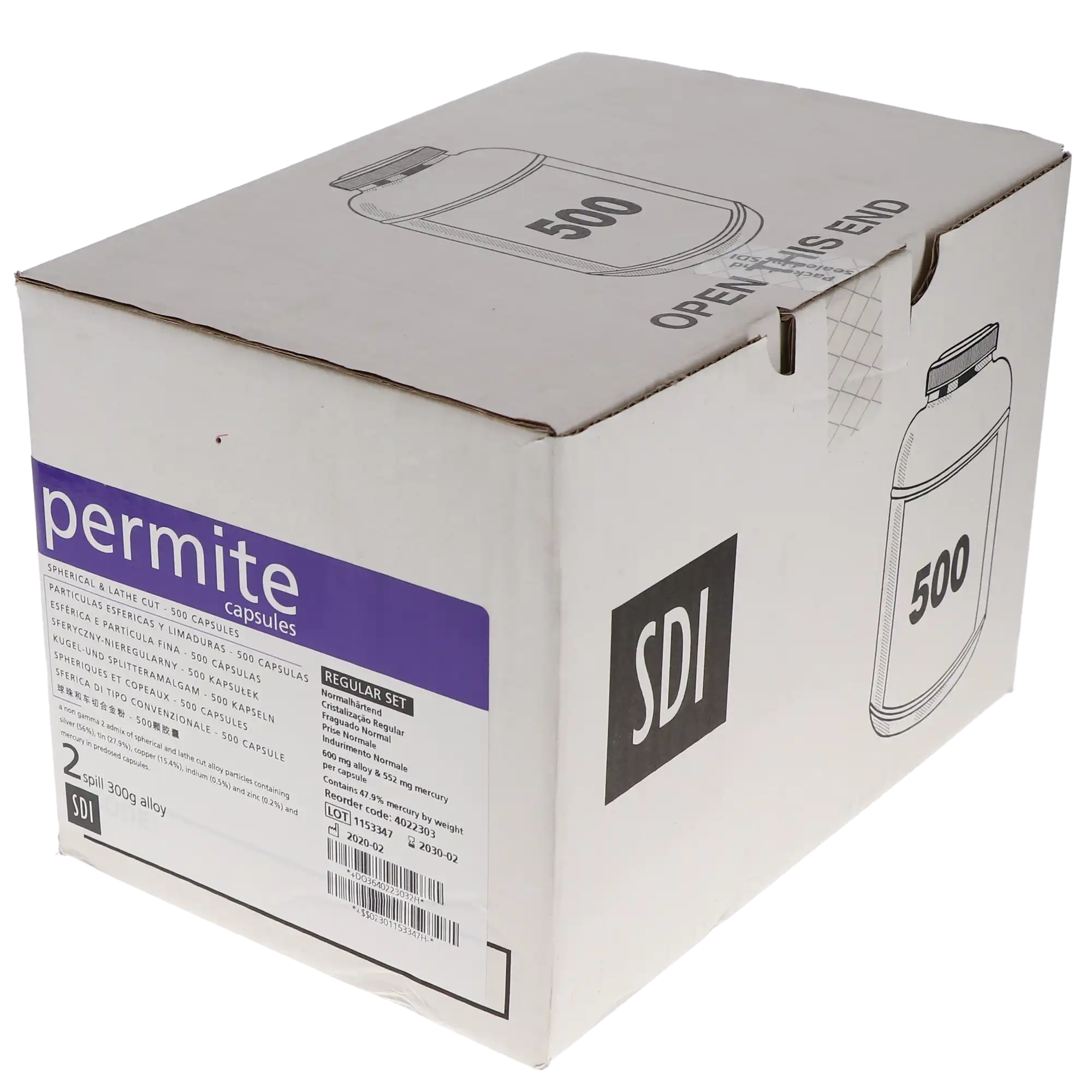 Permite Dispersed Phase Amalgam Capsules, 2 Spill, 600 mg, Regular Set, Purple/Gray, 500/Pk, 4022303 thumbnail 5