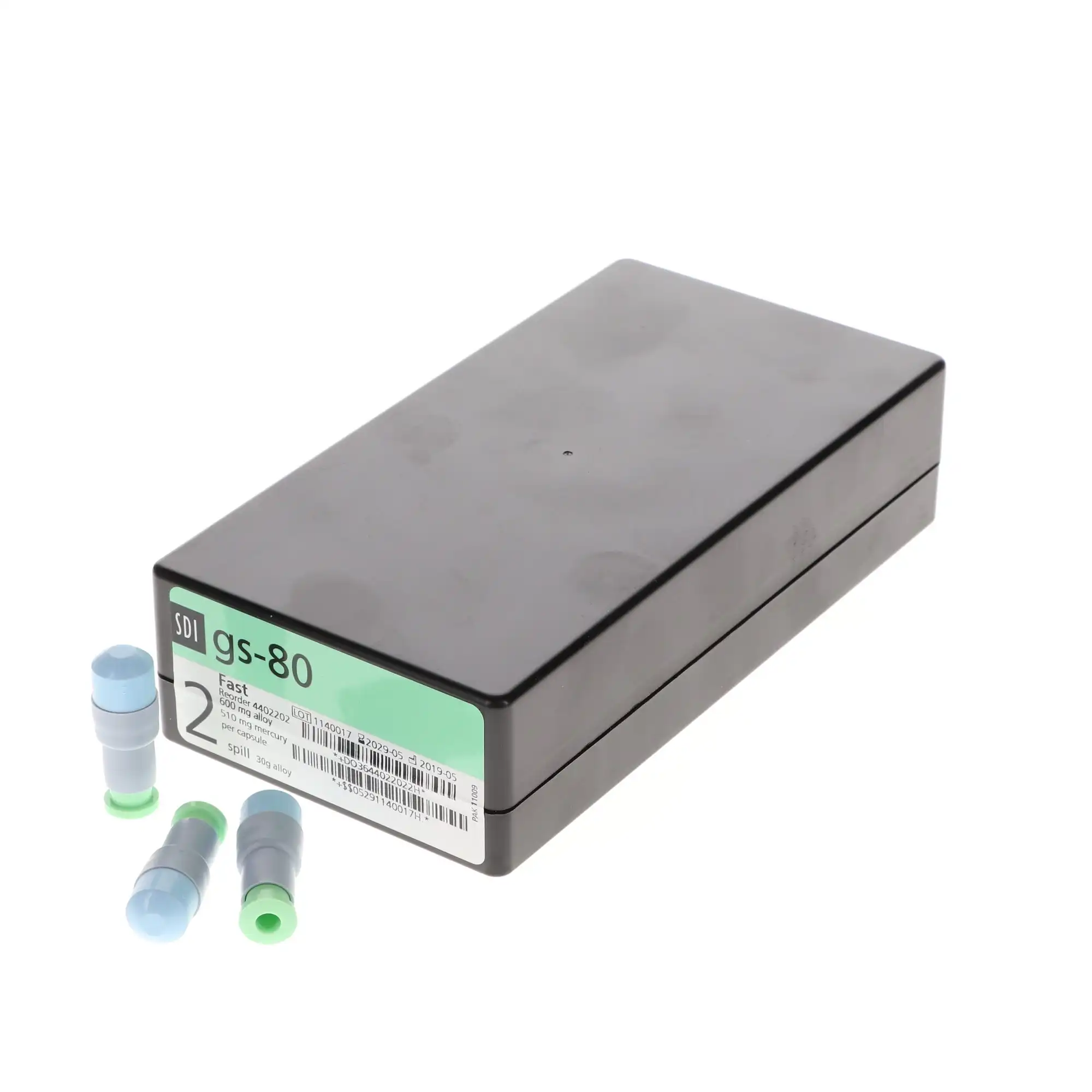 SDI GS-80 Dispersed Phase Amalgam Capsules, 2 Spill, 600 mg, Fast Set, Light Green/Gray, 50/Pkg, 4402202 thumbnail 3
