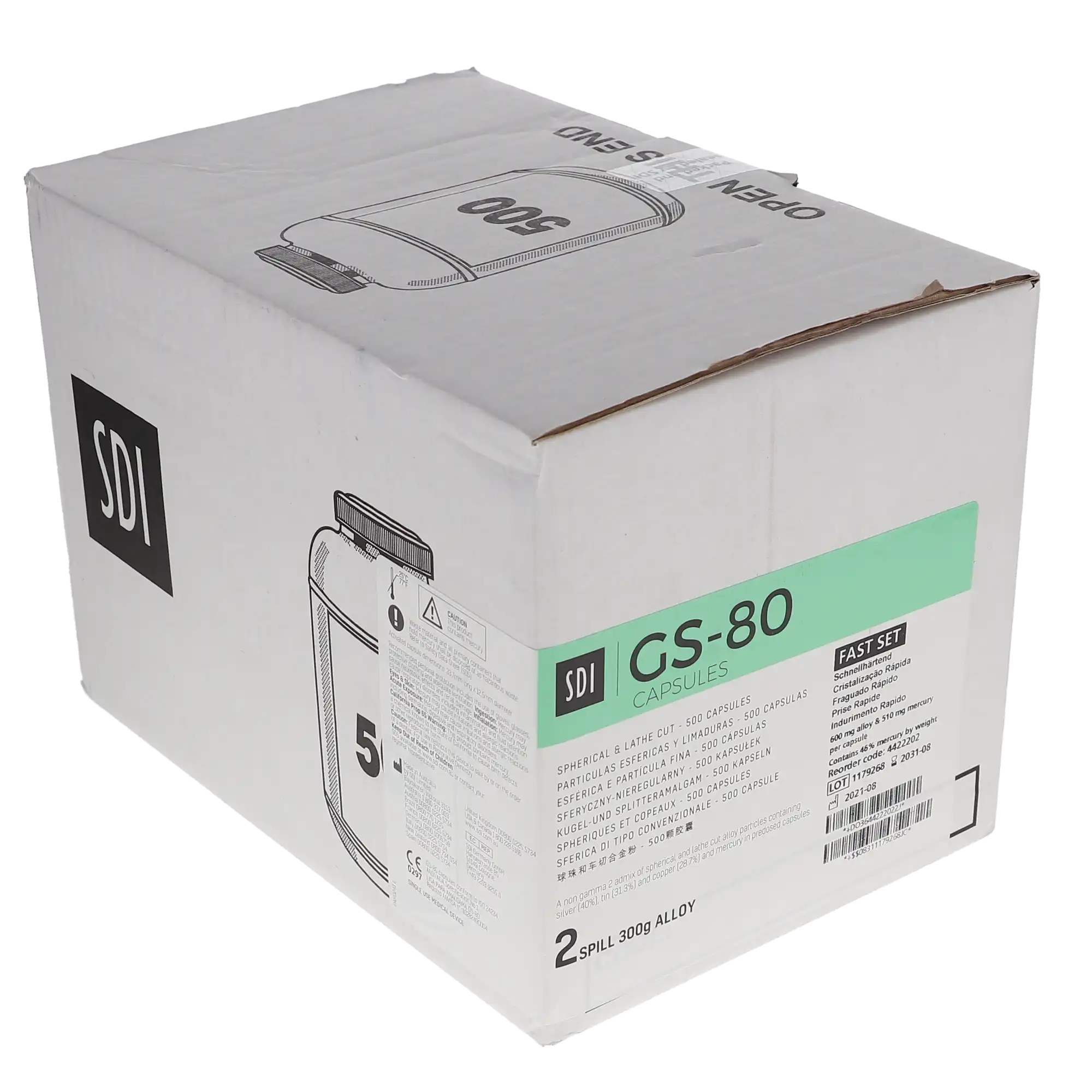 SDI GS-80 Dispersed Phase Amalgam Capsules, 2 Spill, Fast Set, 600 mg, Light Green/Gray, 500/Pk, 4422202 thumbnail 4