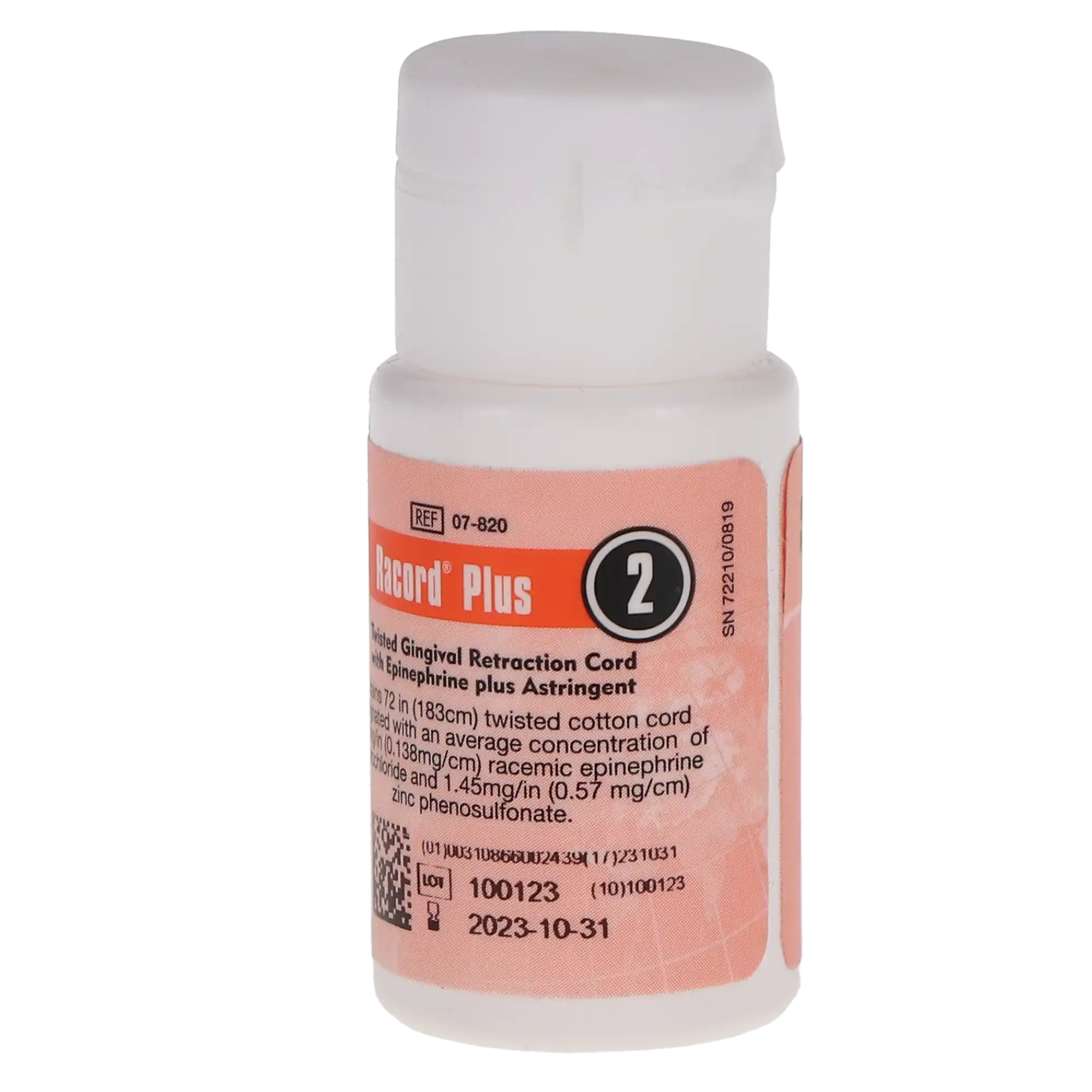 Racord Two Twisted Retraction Cord with Epinephrine & Zinc, Size 2/#10 Thick, 72" per Bottle, 1/Pk, 07-820 thumbnail 2