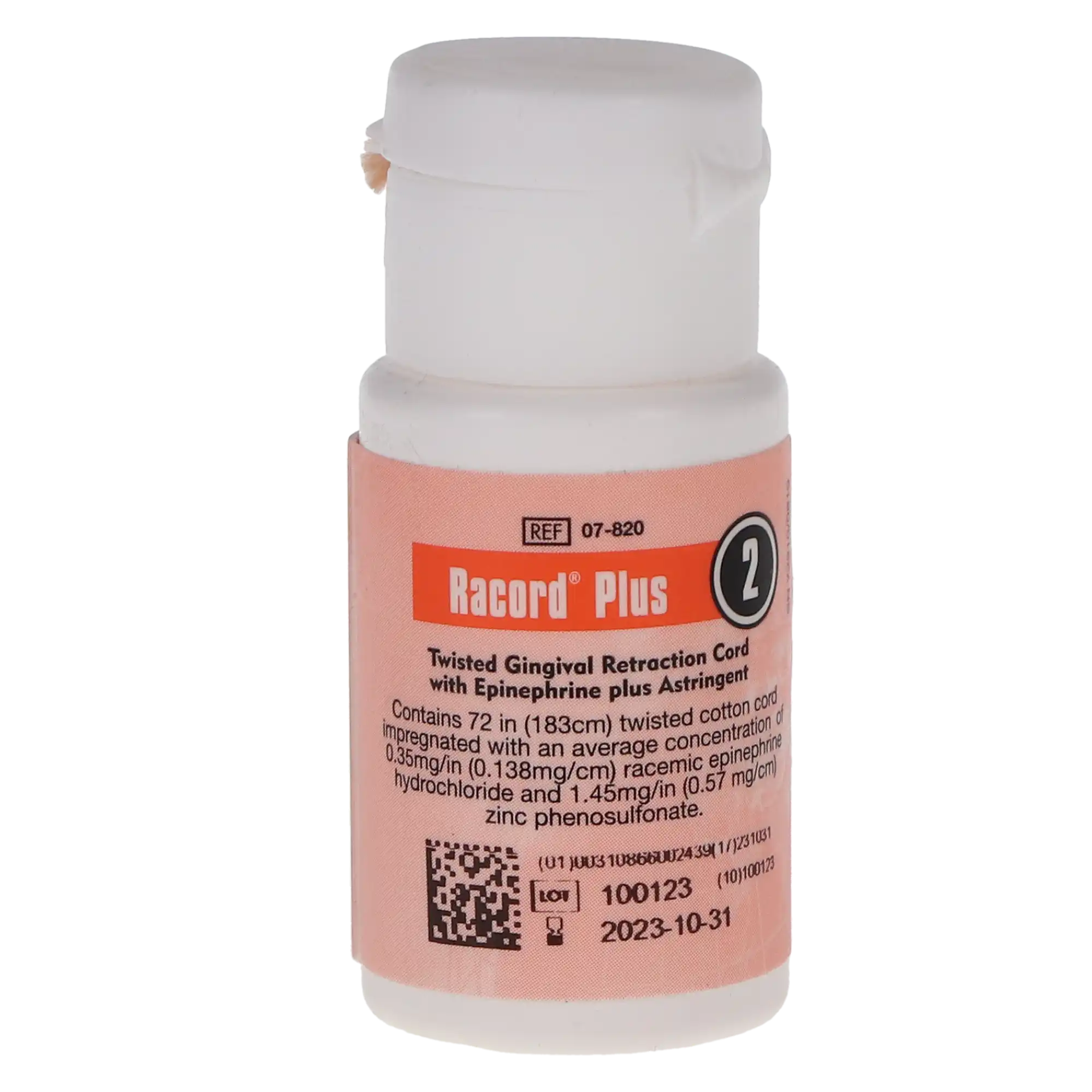 Racord Two Twisted Retraction Cord with Epinephrine & Zinc, Size 2/#10 Thick, 72" per Bottle, 1/Pk, 07-820 thumbnail 6