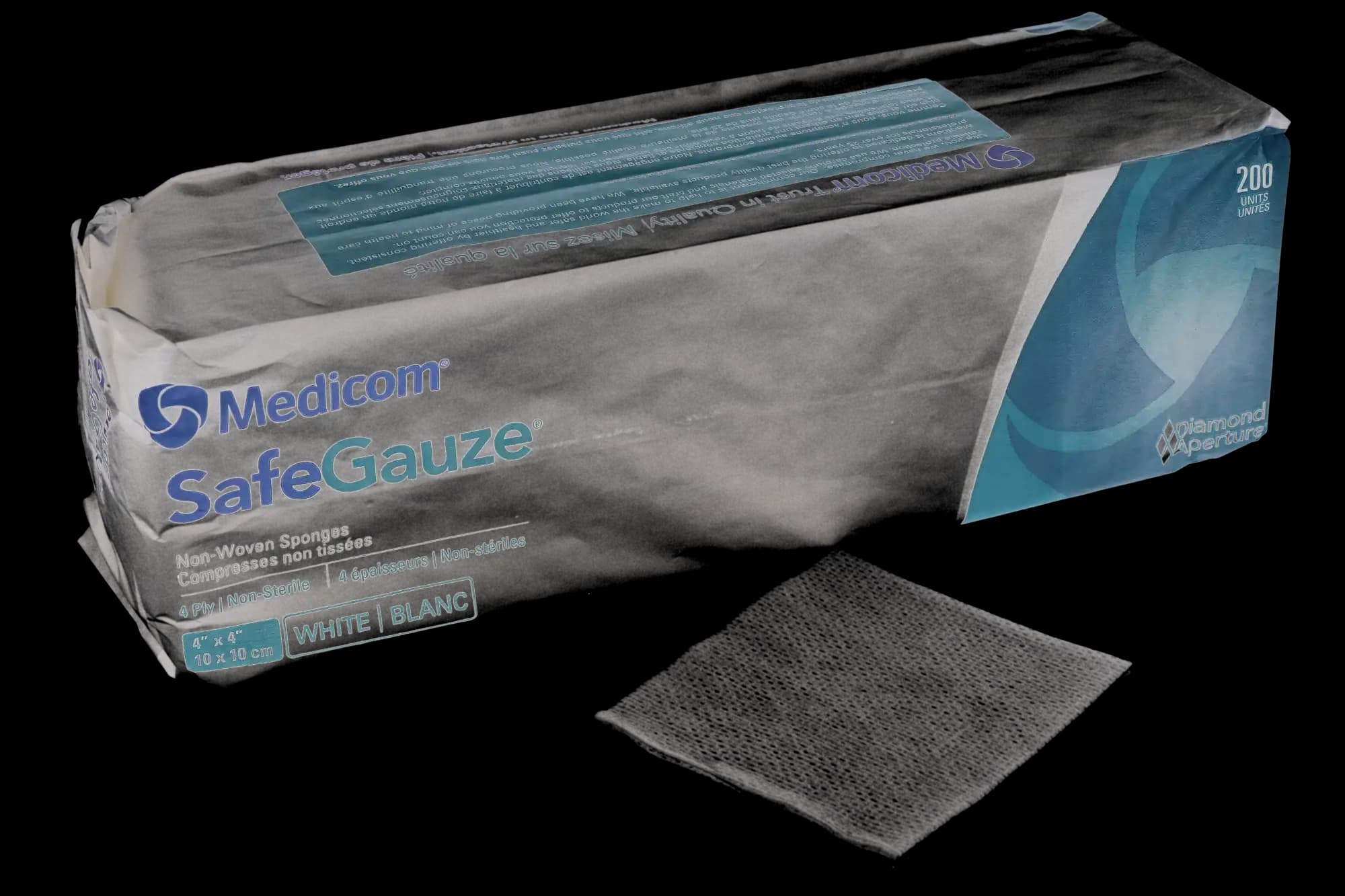 Medicom SafeGauze Premium Non-Woven Sponges with Diamond Aperture, 4" x 4", 4-Ply, Non-Sterile, 2000/Case, 4544 thumbnail 3