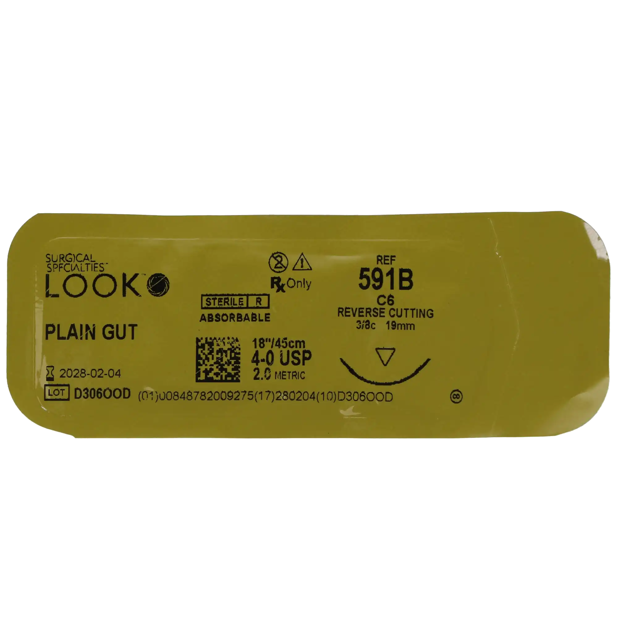 Look Plain Gut Absorbable Suture, 4-0, 18", C-6 Reverse Cutting Needle, 3/8 Circle, 12/Box, 591B thumbnail 6