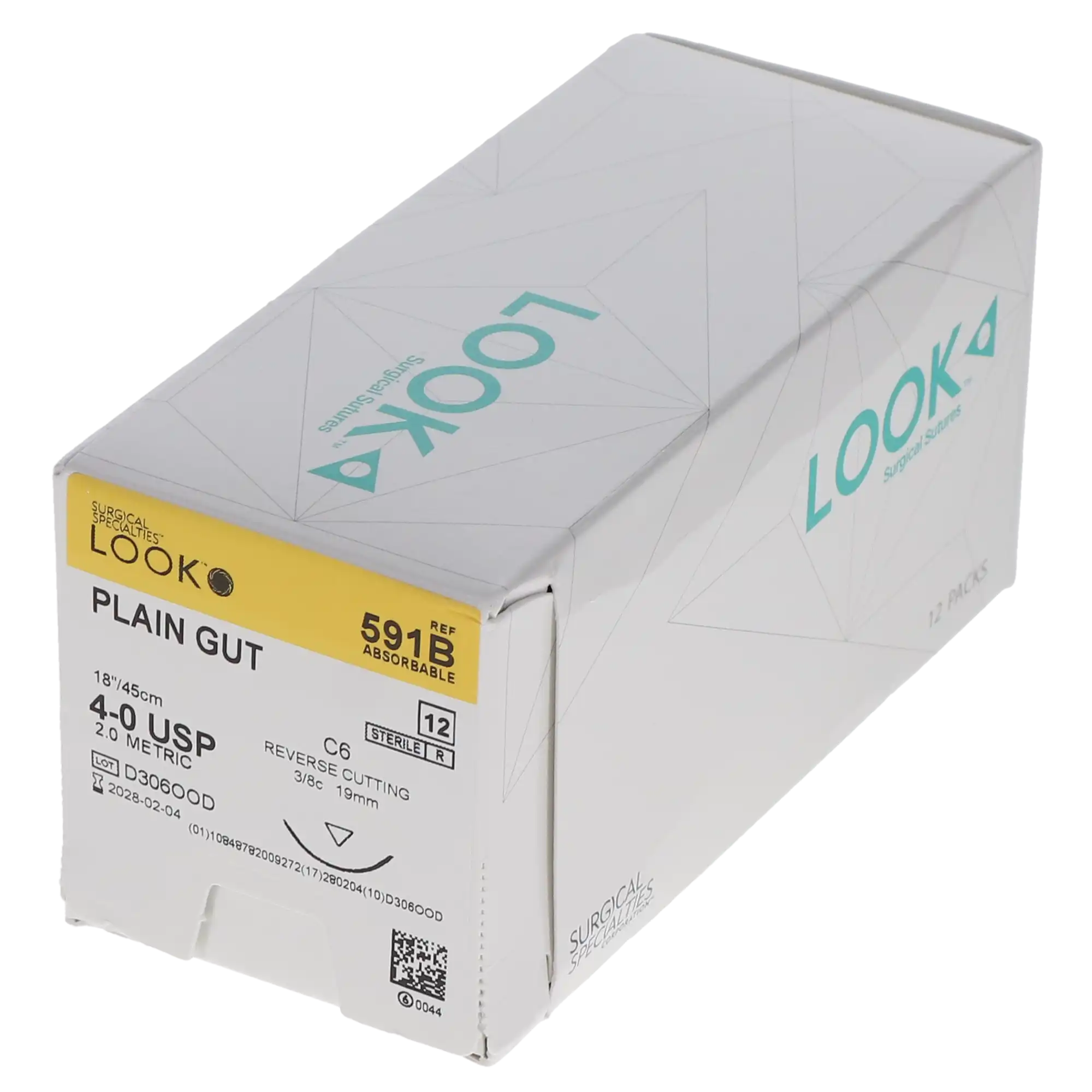 Look Plain Gut Absorbable Suture, 4-0, 18", C-6 Reverse Cutting Needle, 3/8 Circle, 12/Box, 591B thumbnail 7