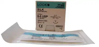 LOOK™ Sharpoint™ Silk Black Braided Non-Absorbable Suture, 5-0, 18", C-17 Reverse Cutting 3/8 Circle Needle, 12/Box, 774B thumbnail 5
