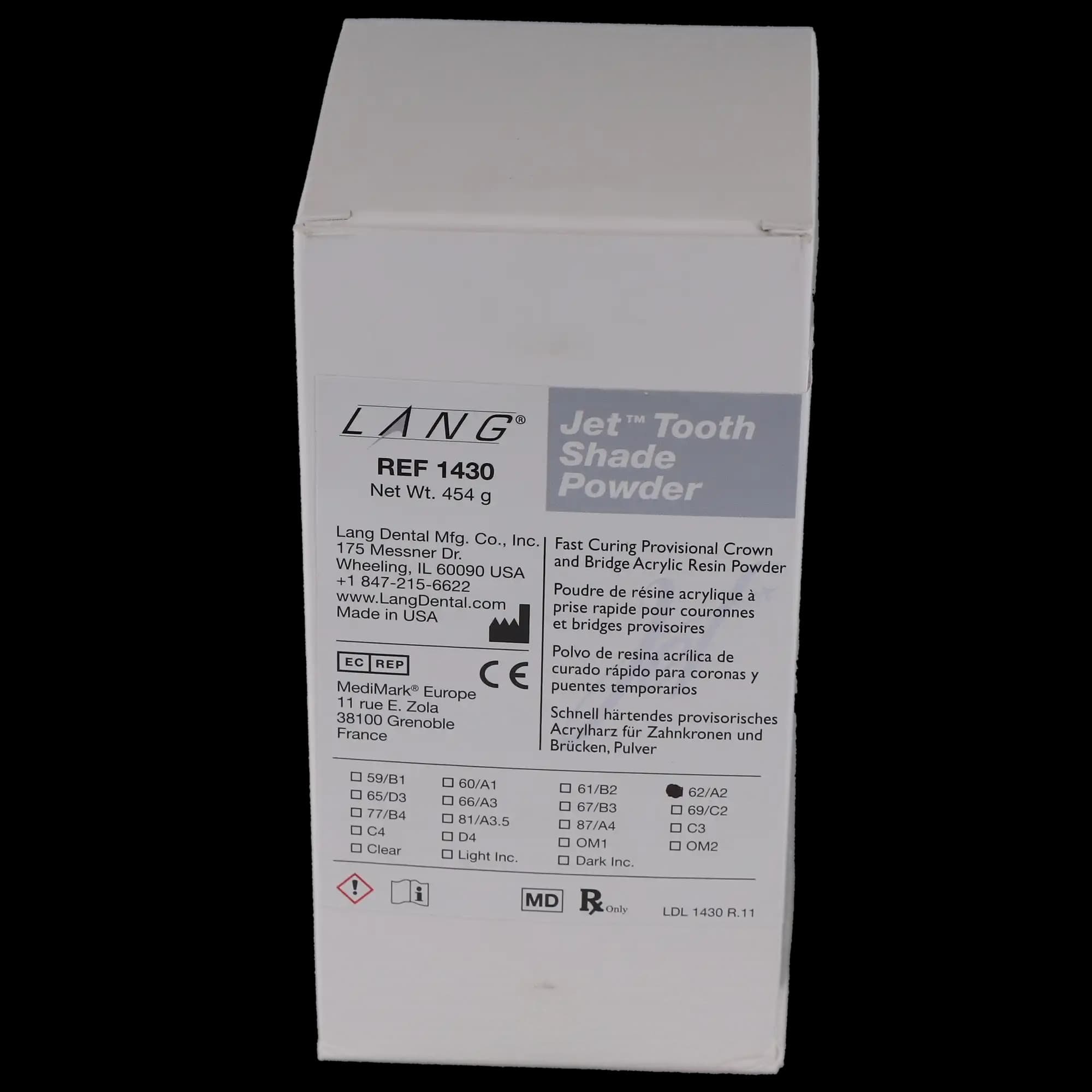 Jet Tooth Shade Temporary C&B Acrylic Resin Powder, #62/A2, 16 oz (454 g), 1430-62 thumbnail 4