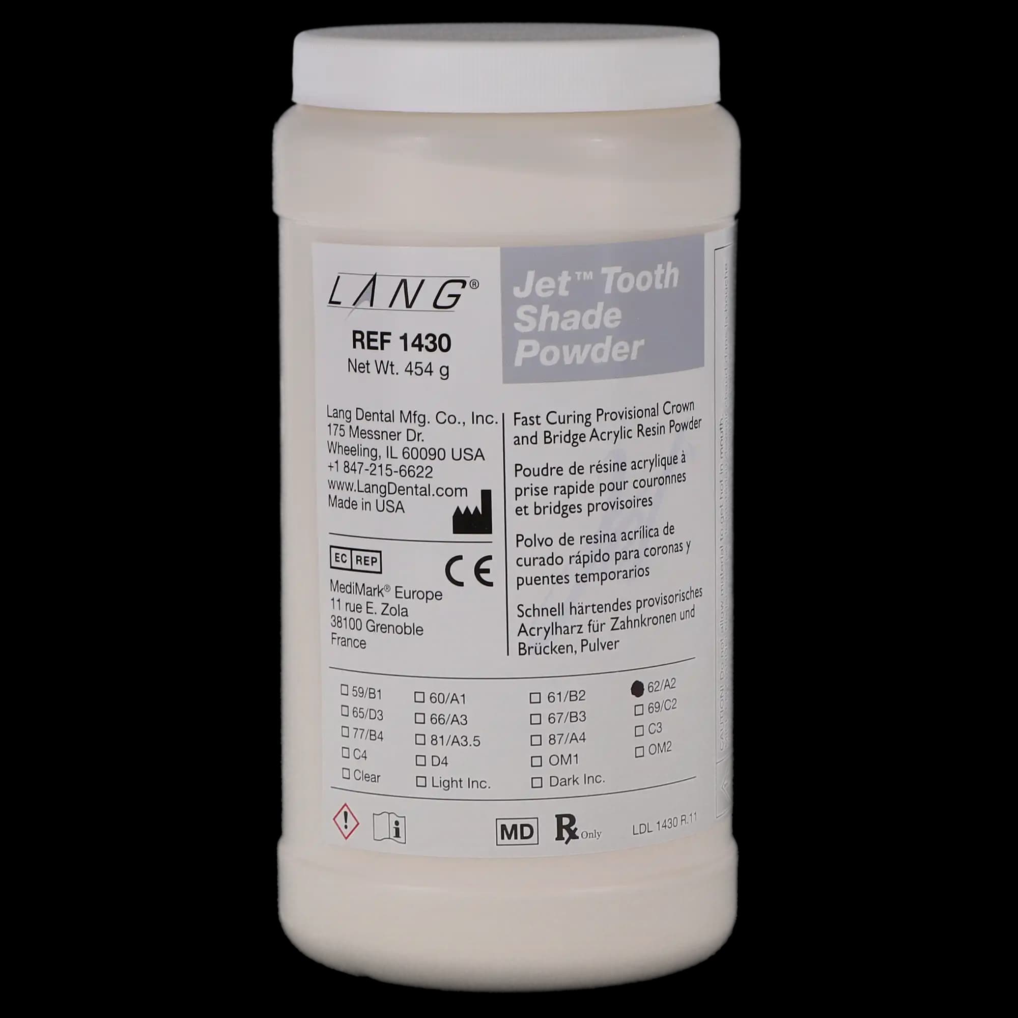 Jet Tooth Shade Temporary C&B Acrylic Resin Powder, #62/A2, 16 oz (454 g), 1430-62 thumbnail 5