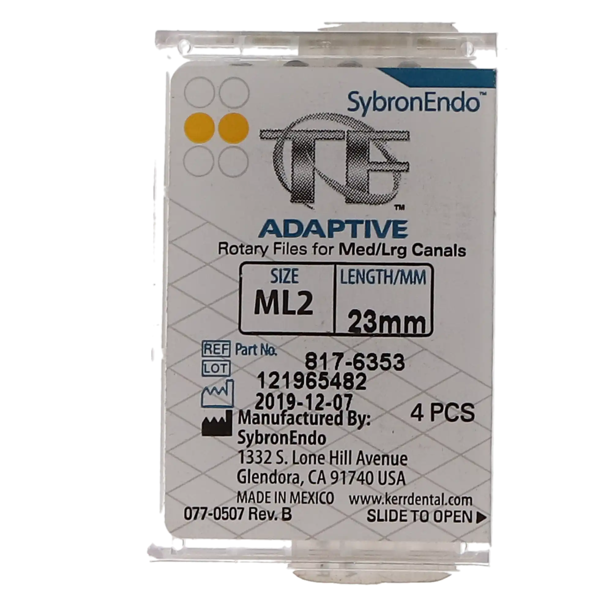 TF Adaptive Nickel-Titanium Rotary Files, ML2, 23 mm, Yellow, 4/Pkg, 817-6353 thumbnail 12