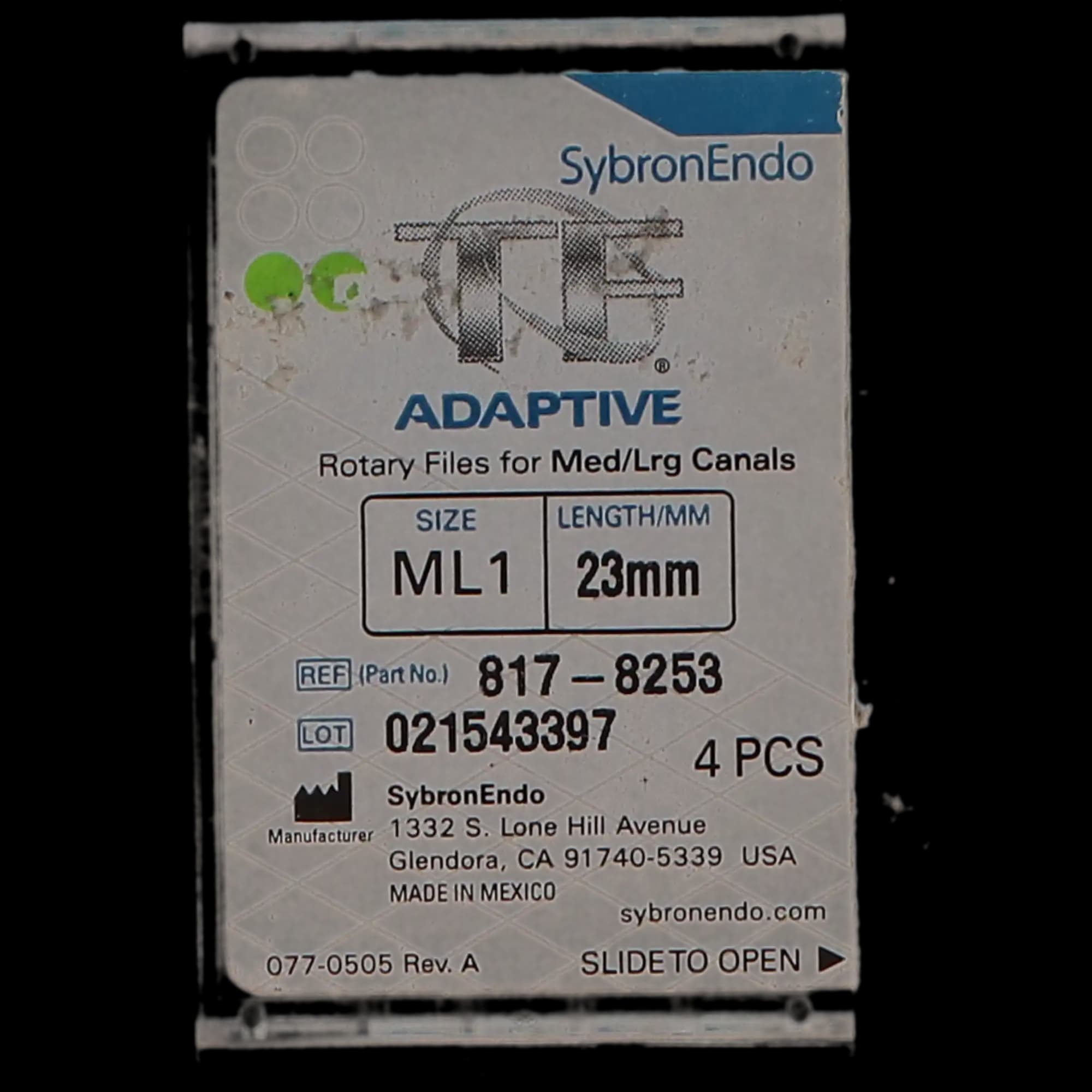 TF Adaptive Nickel-Titanium Rotary Files, ML1, Green, 23 mm, 4/Pk, 817-8253 thumbnail 12