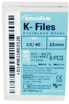 Kerr K-Files, Stainless Steel, 25 mm, #15-40 Assorted, Color-Coded Plastic Handle, 6/Pk, 821-8025 thumbnail 3