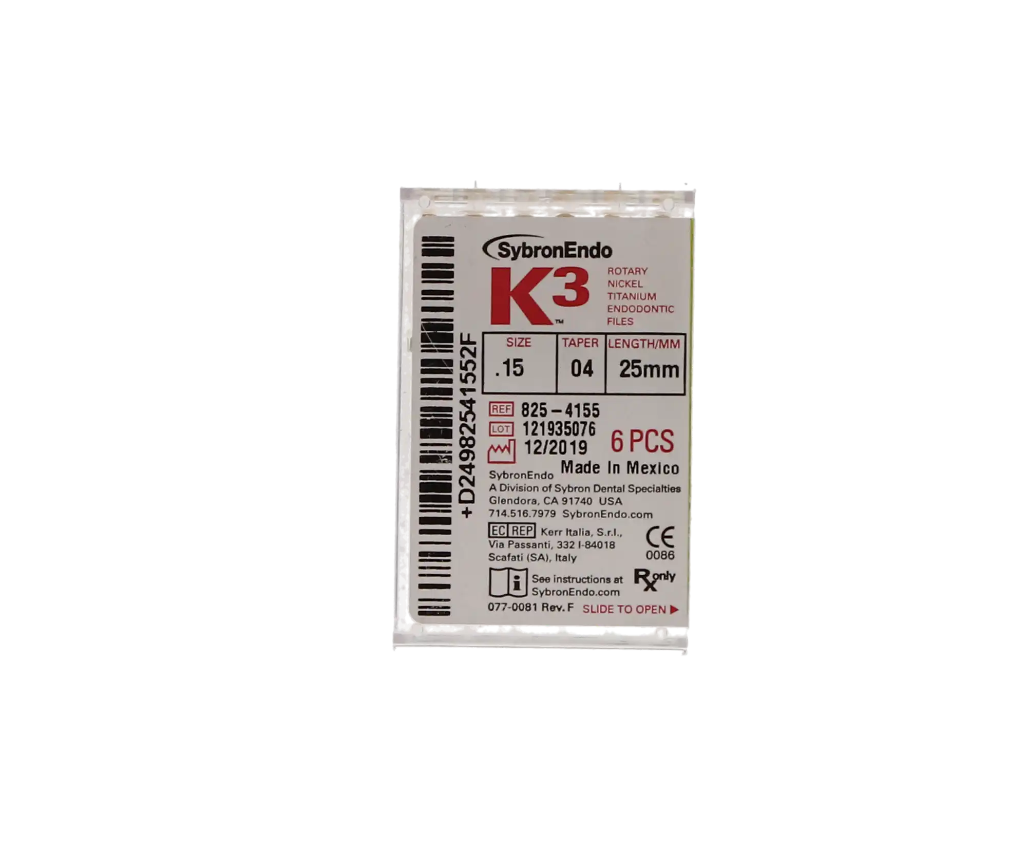 K3 Nickel-Titanium Rotary Endodontic Files, 25 mm, 0.04 Taper, #15, White, 6/Pk, 825-4155 thumbnail 8