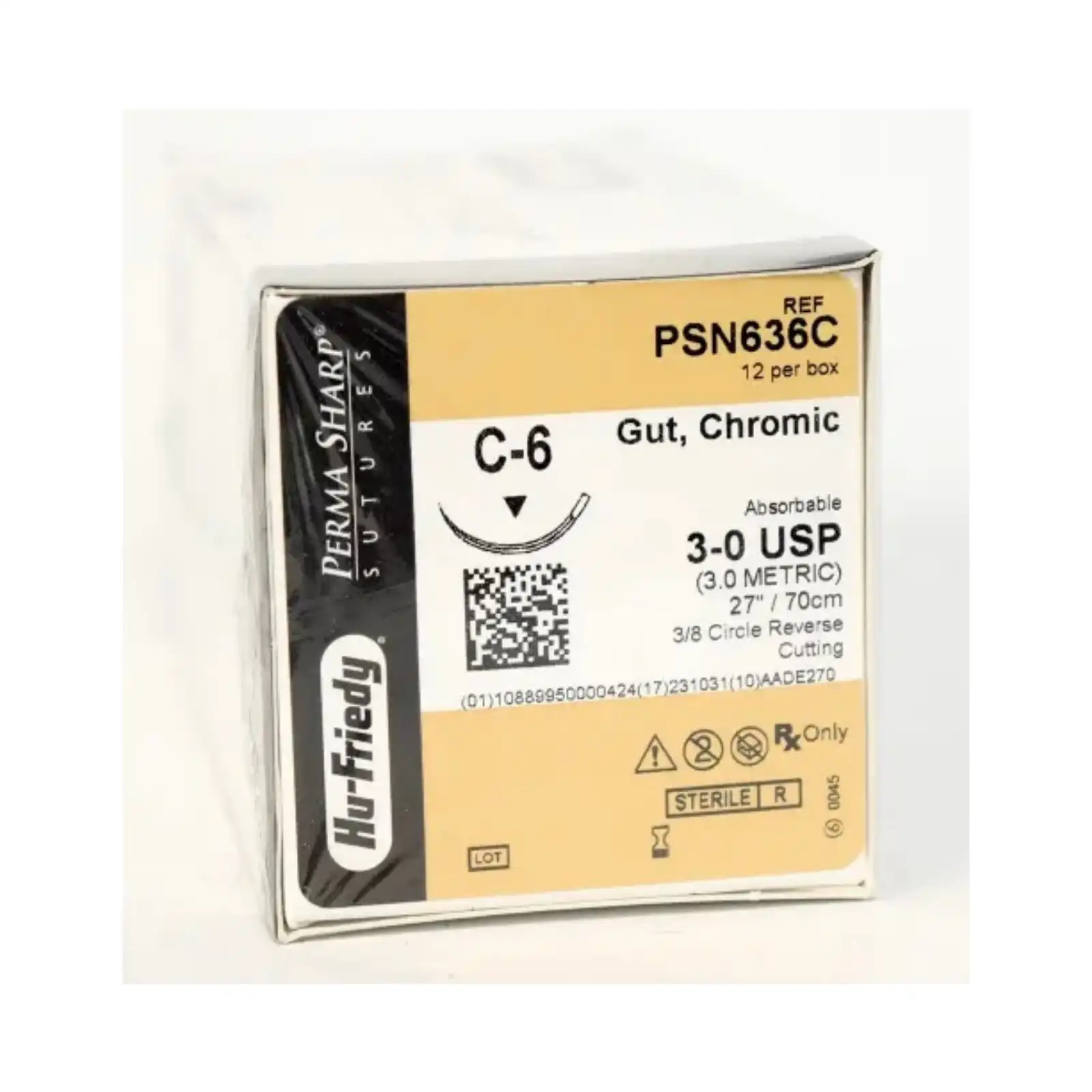 Hu-Friedy Perma Sharp Chromic Gut Absorbable Suture, 3-0, C-6 Reverse Cutting Needle, 3/8 Circle, 27", 12/Box, PSN636C thumbnail 5