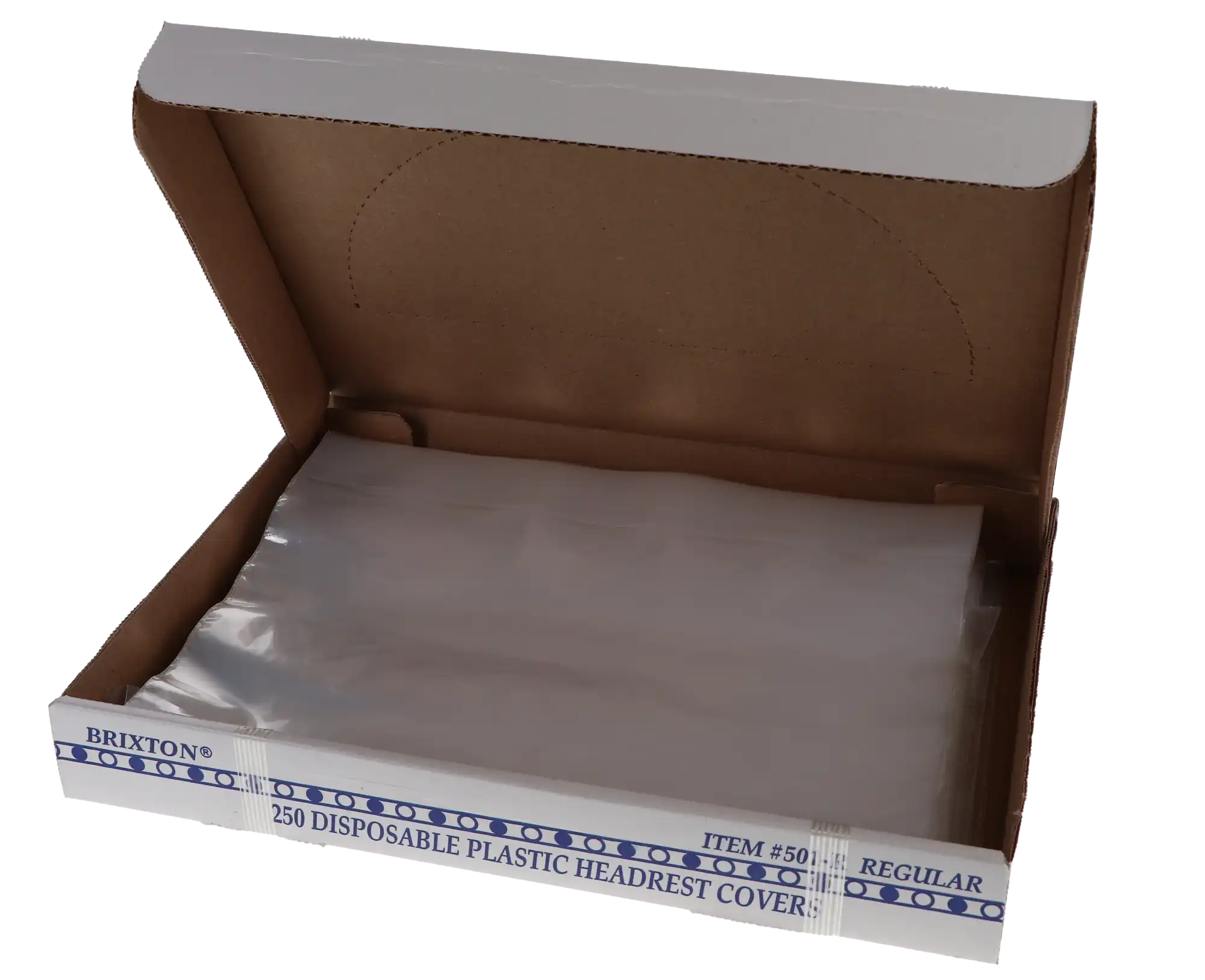 Brixton Disposable Plastic Headrest Covers, Regular, Clear, 10" x 11.25", 250/Box, 501-R thumbnail 5