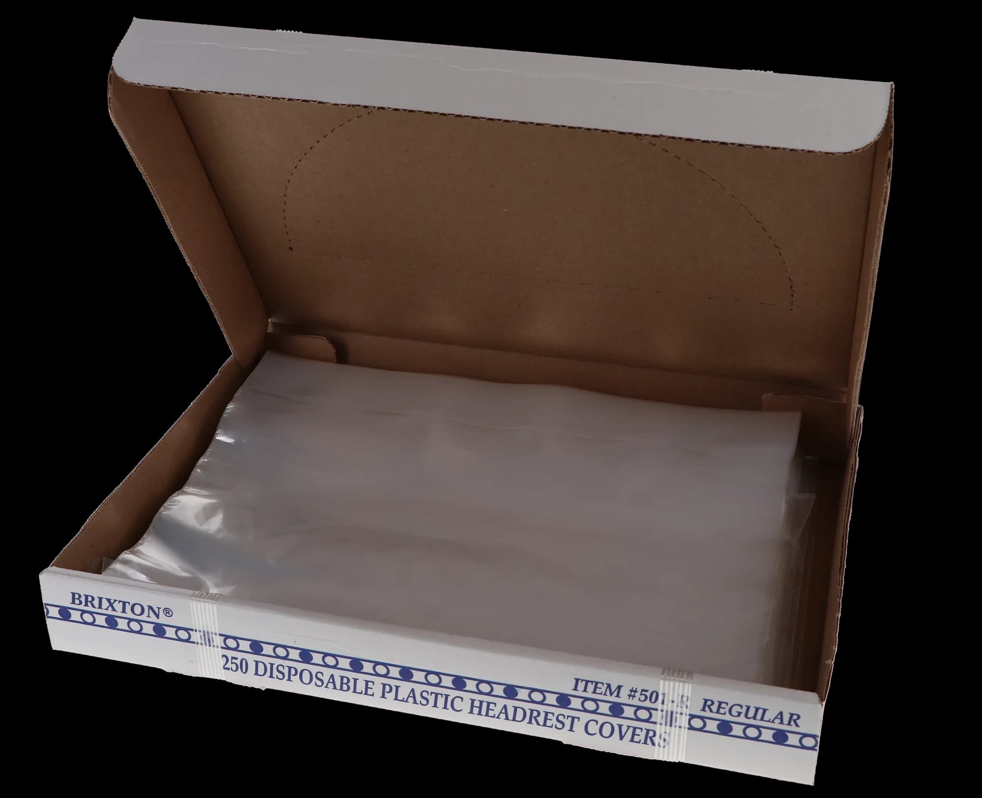 Brixton Disposable Plastic Headrest Covers, Regular, Clear, 10" x 11.25", 250/Box, 501-R - Brixton Disposable Plastic Headrest Covers, Regular, 10" x 11.25", 250/Pk, 501R - Image 1