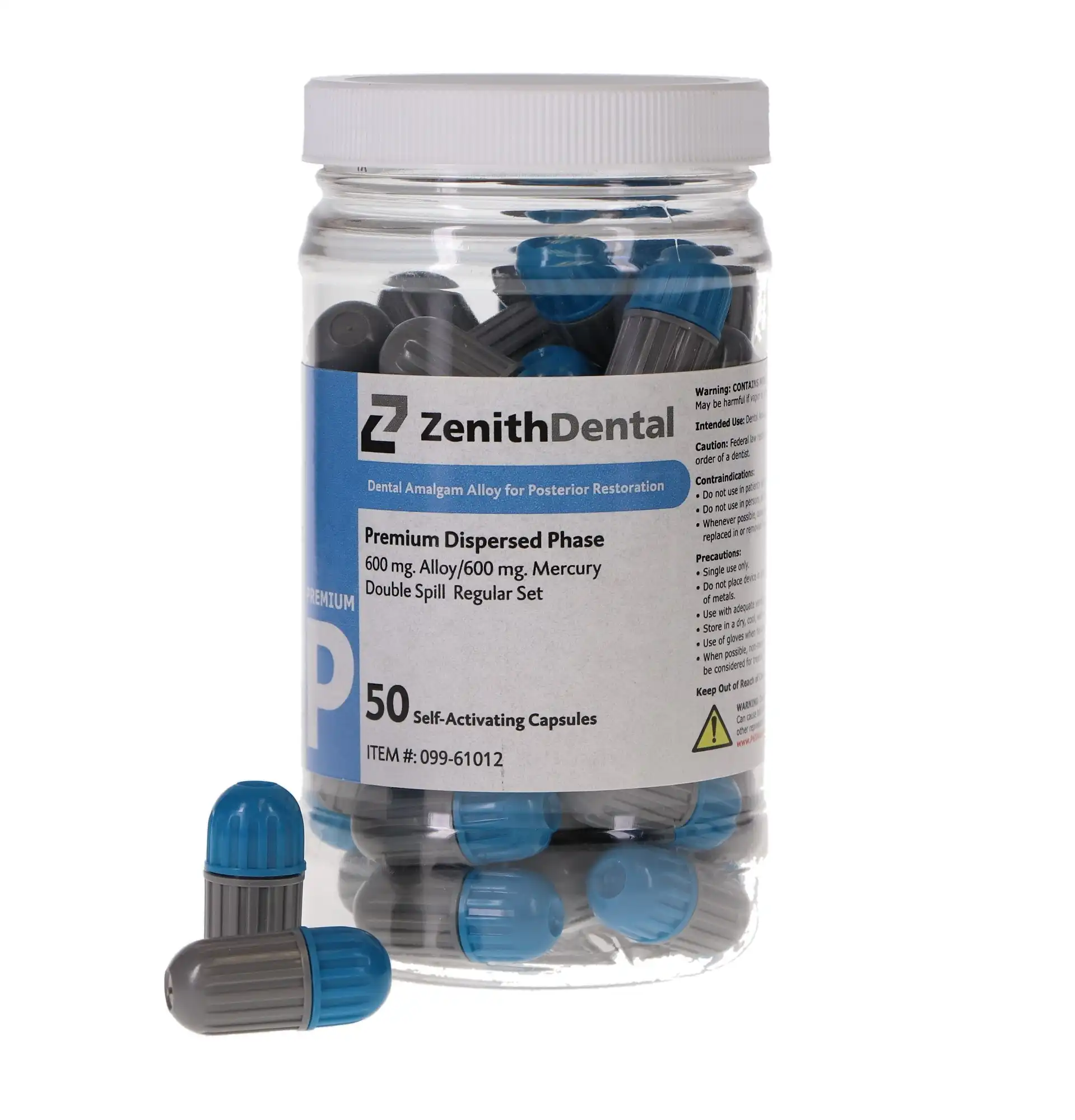 Zenith Premium Dispersed Phase Amalgam Alloy Capsules, Regular Set, 2 Spill, 600 mg, 50/Pk, 61012 thumbnail 2