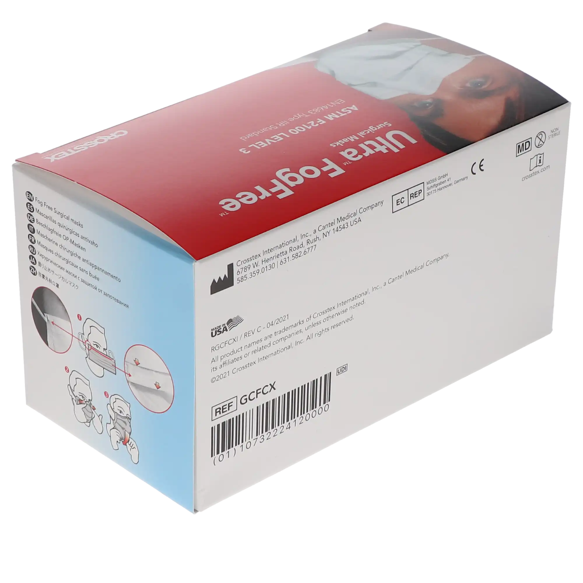 Crosstex Ultra FogFree Earloop Surgical Face Mask, ASTM Level 3, Blue, 40/Box, GCFCX thumbnail 12
