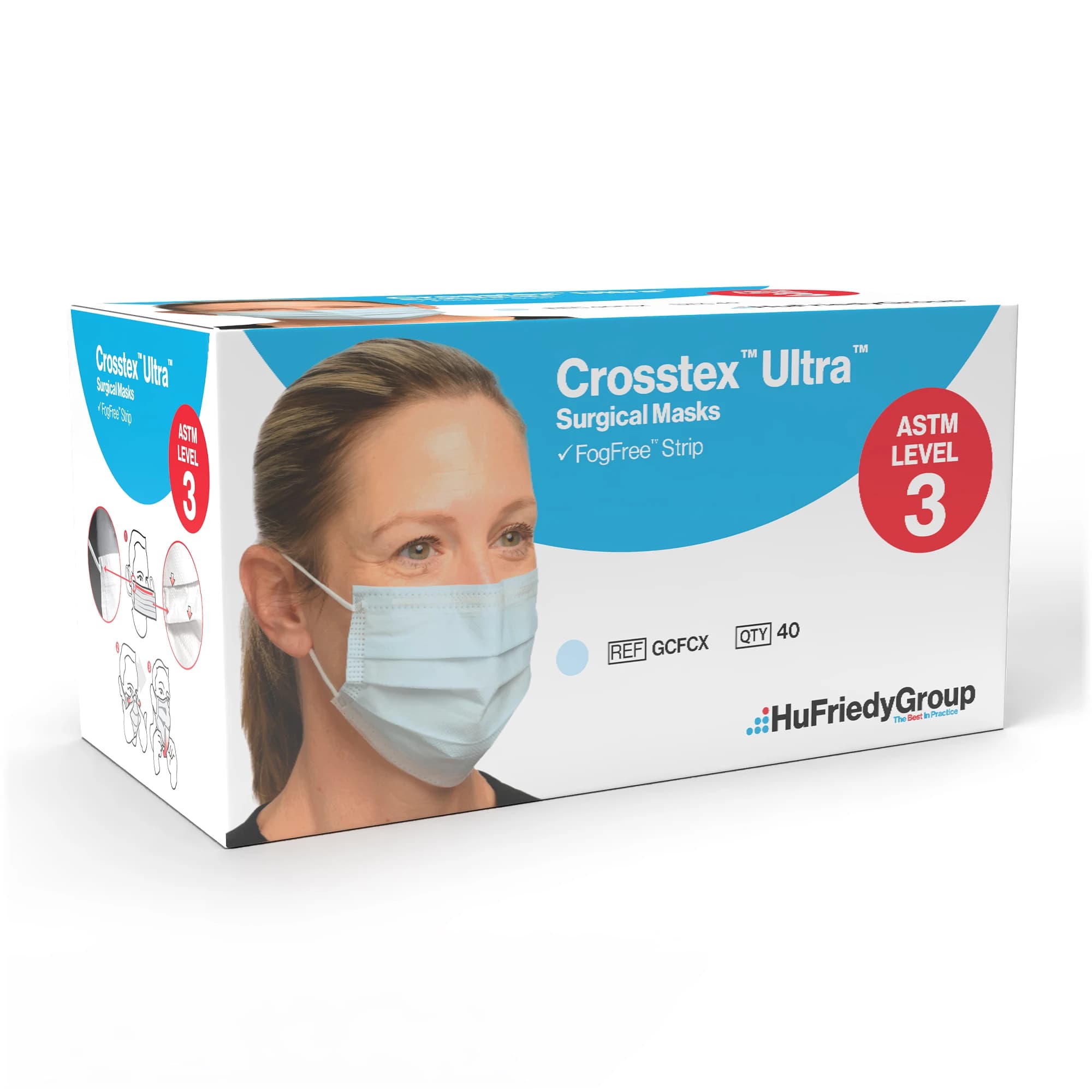 Crosstex Ultra FogFree Earloop Surgical Face Mask, ASTM Level 3, Blue, 40/Box, GCFCX thumbnail 15