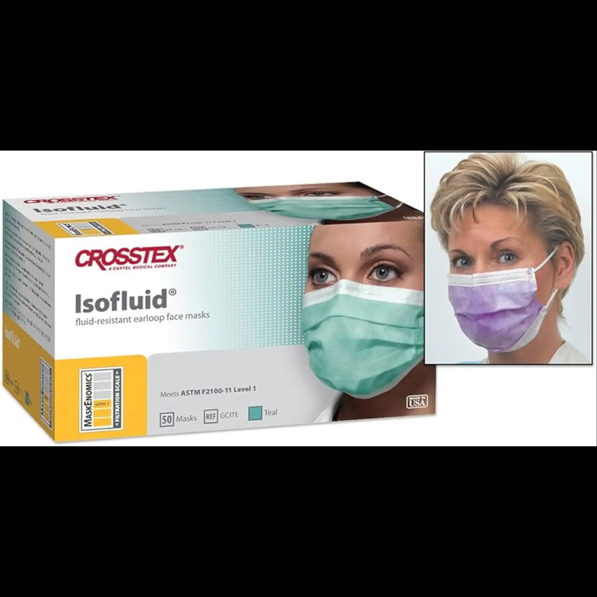 Isofluid™ Earloop Surgical Face Mask, ASTM Level 1, Teal, Latex-Free, 50/Box, GCITE thumbnail 10