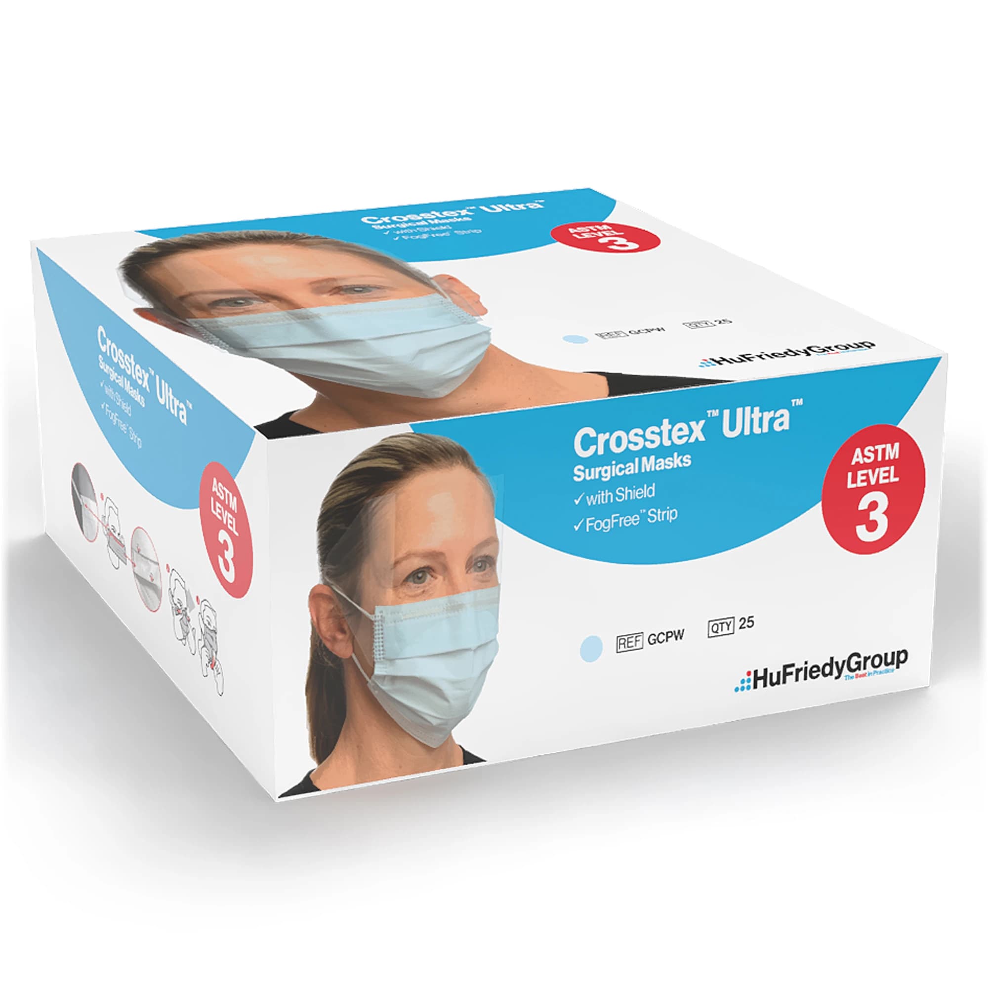 Crosstex Ultra FogFree Earloop Surgical Face Mask with Shield, ASTM Level 3, Blue, 25/Box, GCPW thumbnail 6