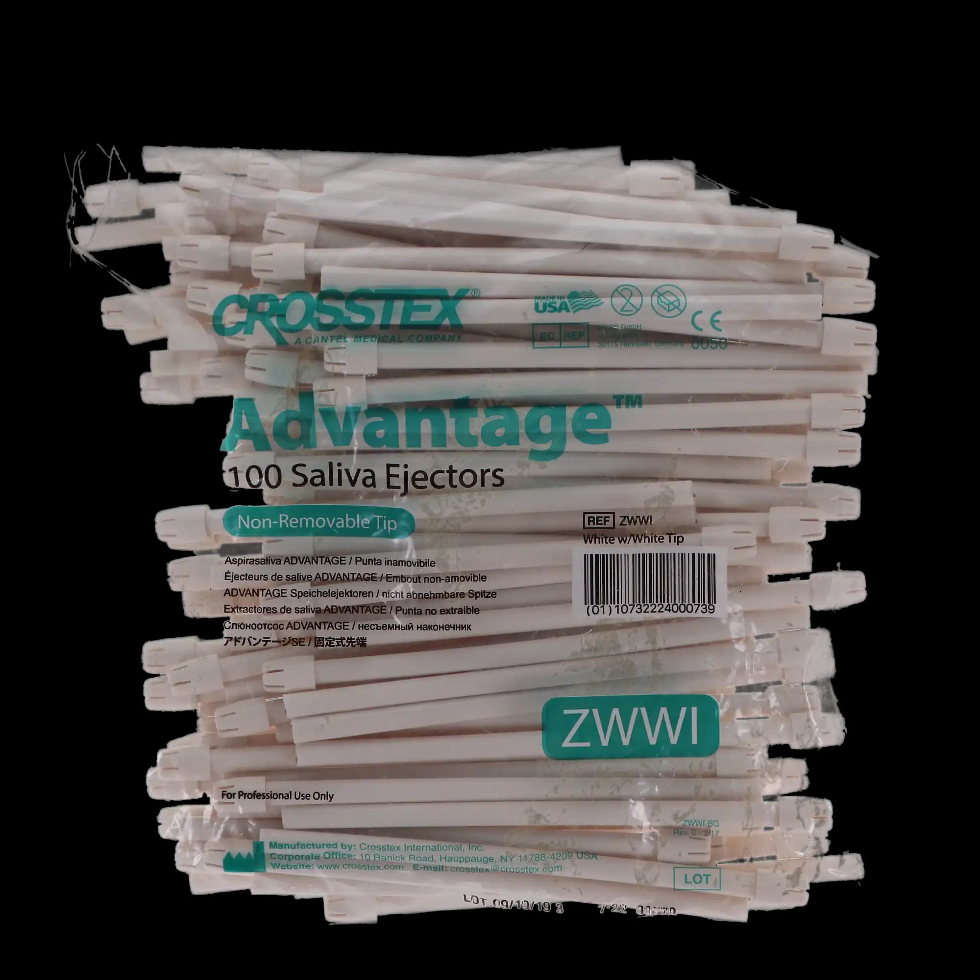 Crosstex Advantage Disposable Saliva Ejectors, White/White, Fixed Tips, Latex-Free, Wire-Reinforced, 100/Pk, ZWWI thumbnail 5