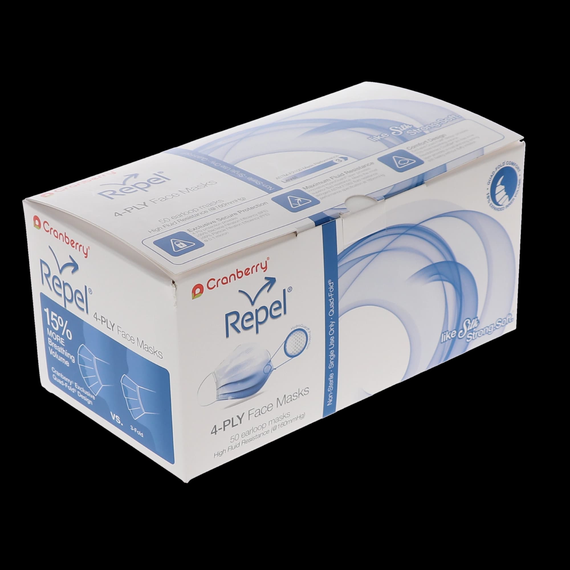 Cranberry Repel 4-Ply Earloop Procedure Face Mask, ASTM Level 3, Sapphire, 50/Box, R2960SA thumbnail 14