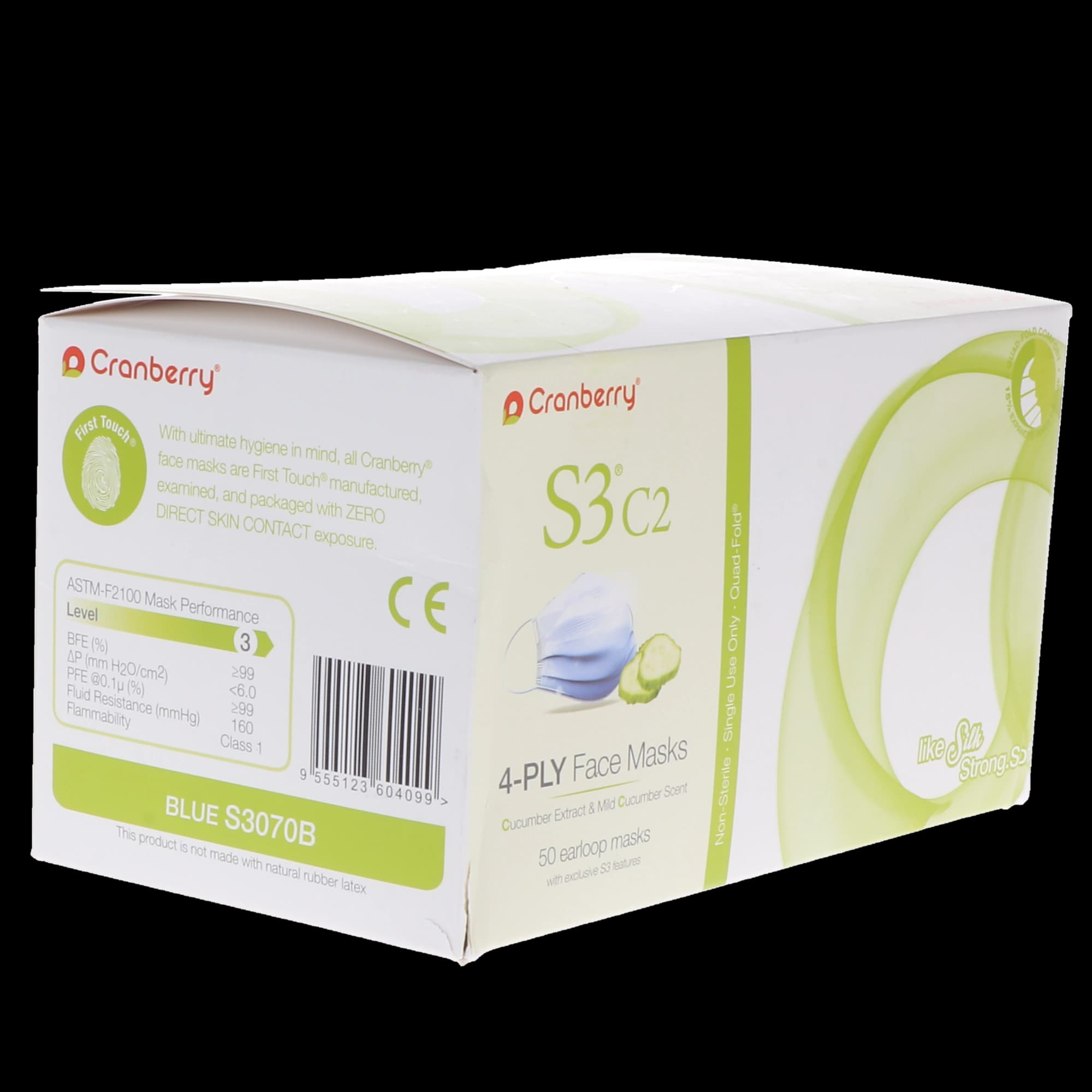 Cranberry S3 C2 Earloop Face Mask, ASTM Level 3, Blue, Cucumber Scent, 50/Box, S3070B thumbnail 8