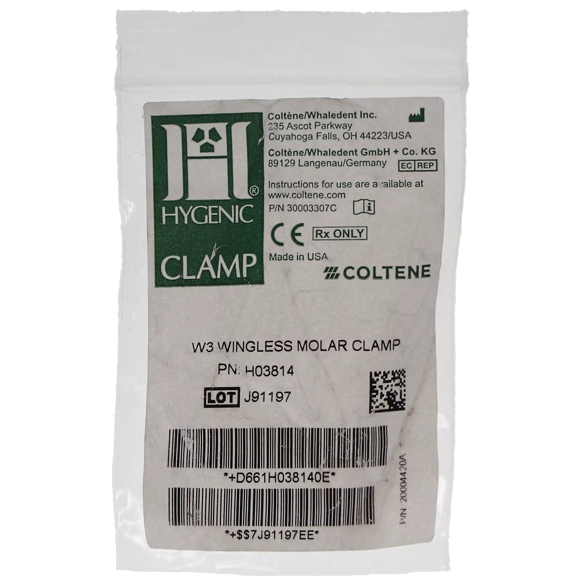 Hygenic Rubber Dam Clamp, #W3, Wingless, Gloss Finish, Small Molar, 1/Pk, H03814 thumbnail 5