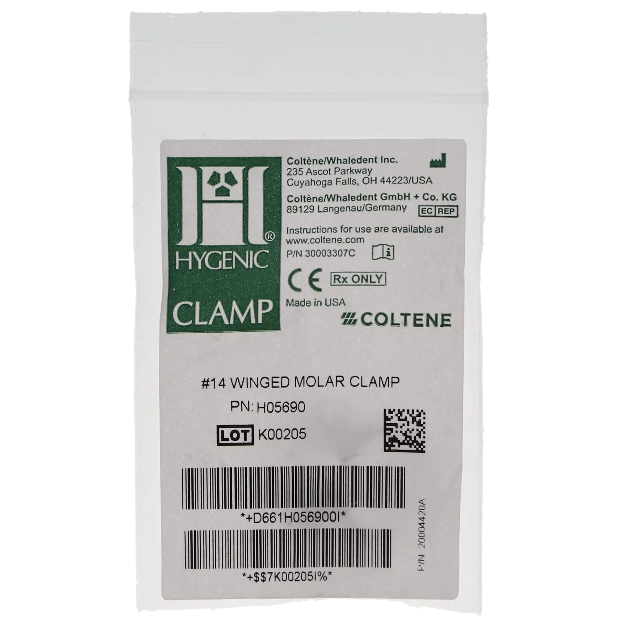 Hygenic HySolate Rubber Dam Clamp, #14, Winged, Gloss Finish, Partially Erupted/Irregular Molars, H05690, 1/Pk thumbnail 5