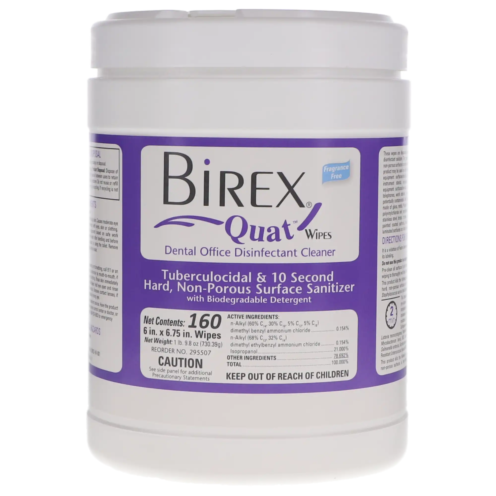 Birex Quat Disinfectant Surface Wipes, 6" x 6.75", 160/Canister, 295507 thumbnail 5