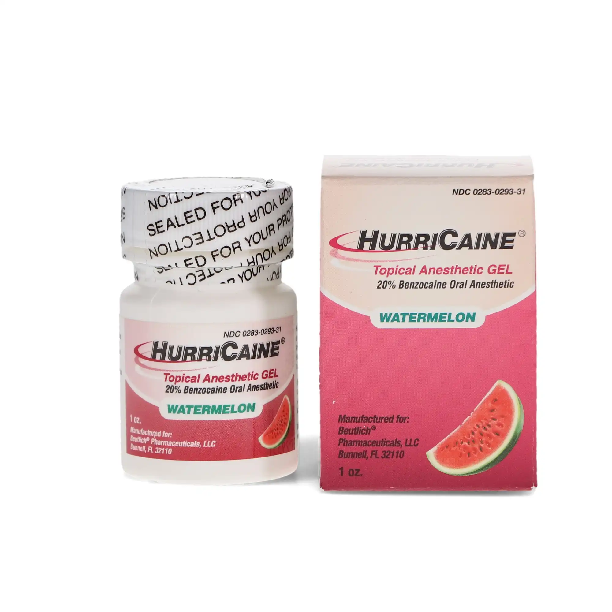 HurriCaine Topical Anesthetic Gel, 20% Benzocaine, Watermelon, 1 oz Jar, 0283-0293-31 - HurriCaine Topical Anesthetic Gel, 1 oz/Bt, Watermelon, 1/Pk, 0283-0293-31 - Image 1