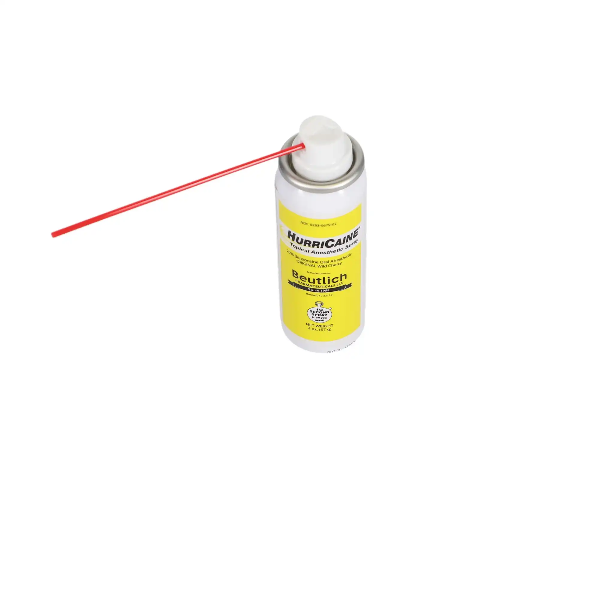 HurriCaine Topical Anesthetic Spray, 20% Benzocaine, Wild Cherry, 2 oz Aerosol Can with Disposable Extension Tube, 1/Pk, 0283-0679-02 - HurriCaine Topical Anesthetic Spray, 20% Benzocaine, 2 oz Can, Wild Cherry, 1/Pk, 0283-0679-02 - Image 1