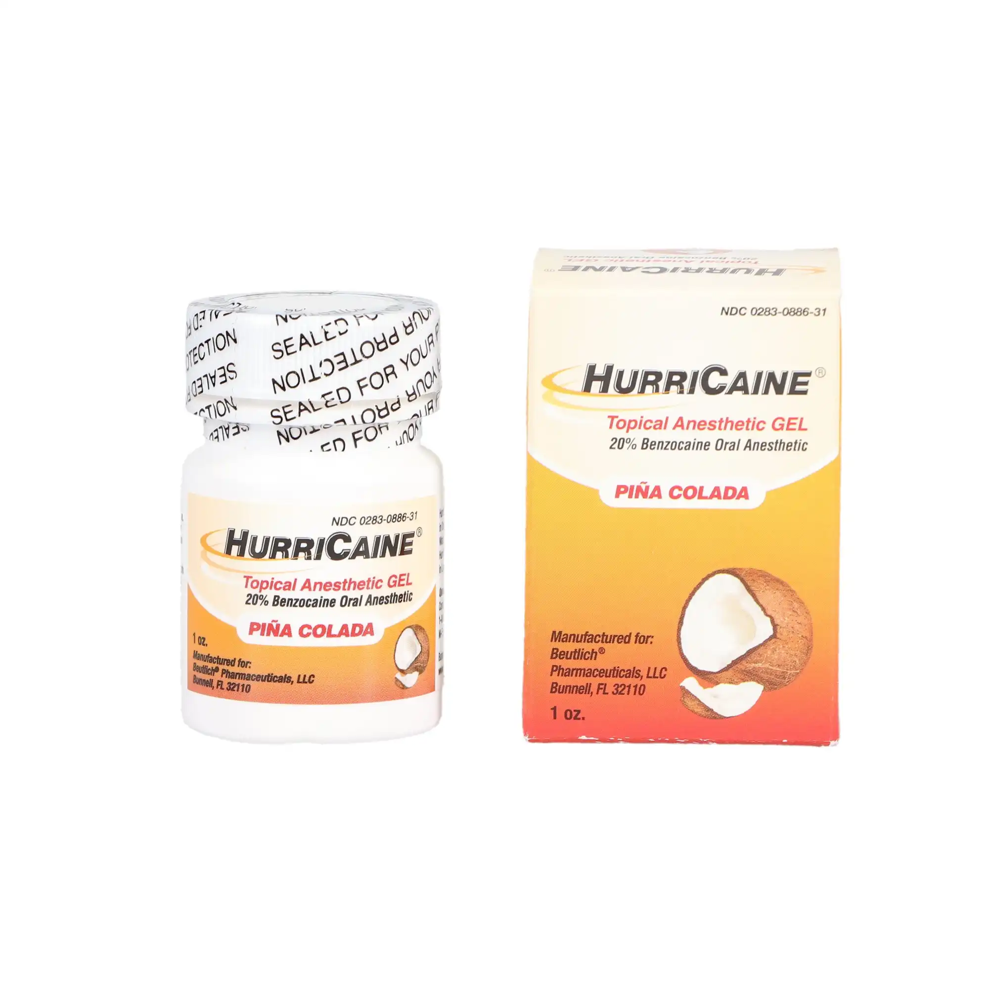 HurriCaine Topical Anesthetic Gel, 20% Benzocaine, Pina Colada, 1 oz Jar, 0283-0886-31 - HurriCaine Topical Anesthetic Gel, 1 oz/Bt, Pina Colada, 1/Pk, 0283-0886-31 - Image 1