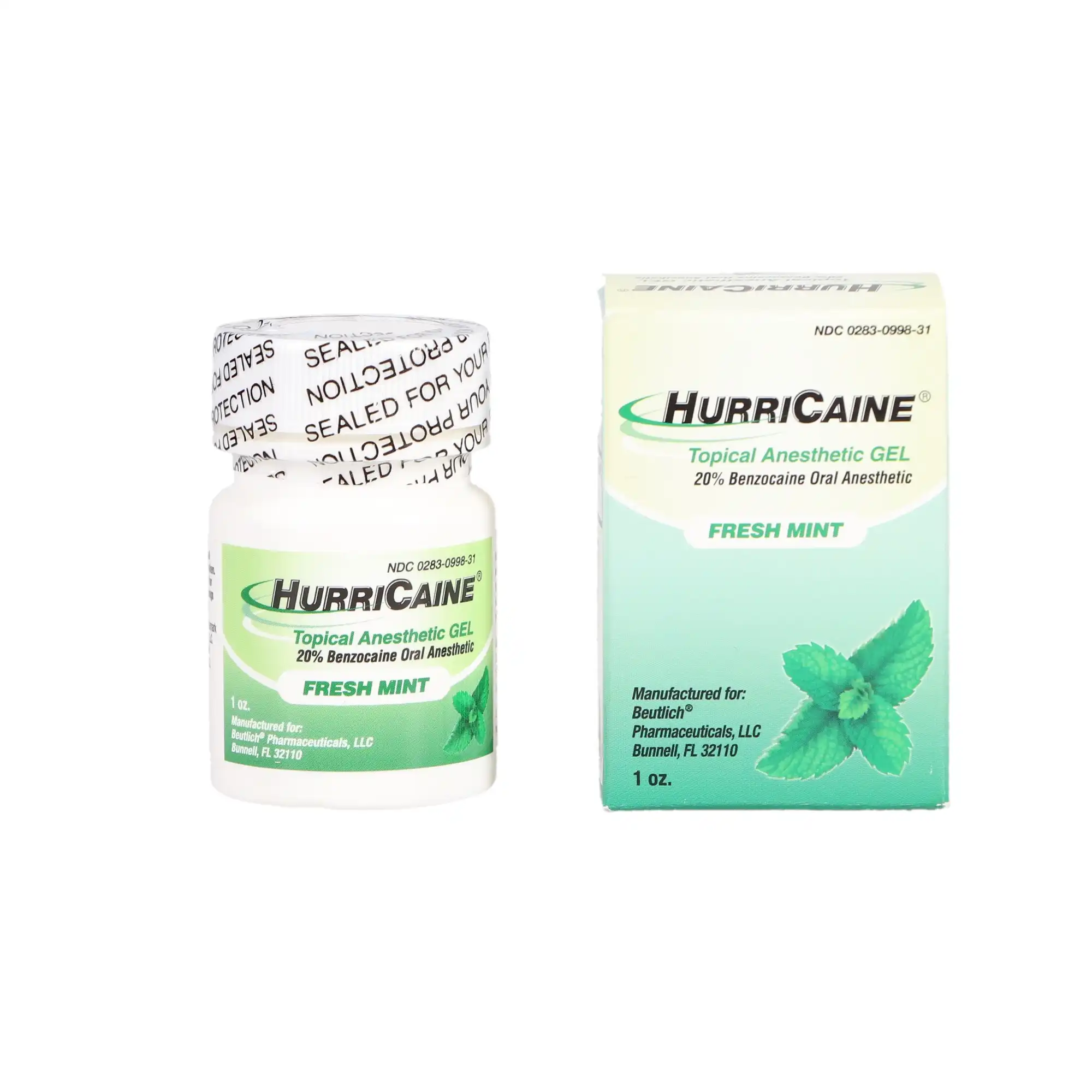 HurriCaine Topical Anesthetic Gel, 20% Benzocaine, Fresh Mint, 1 oz Jar, 0283-0998-31 - HurriCaine Topical Anesthetic Gel, 1 oz/Bt, Fresh Mint, 1/Pk, 0283-0998-31 - Image 1