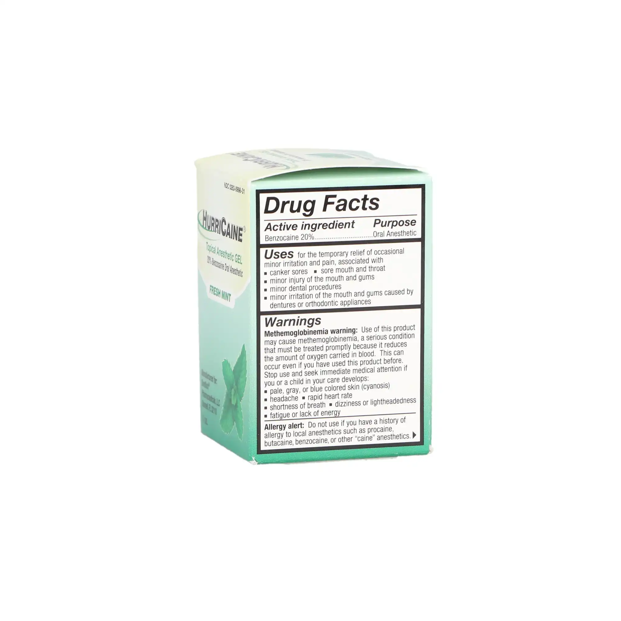 HurriCaine Topical Anesthetic Gel, 20% Benzocaine, Fresh Mint, 1 oz Jar, 0283-0998-31 thumbnail 3