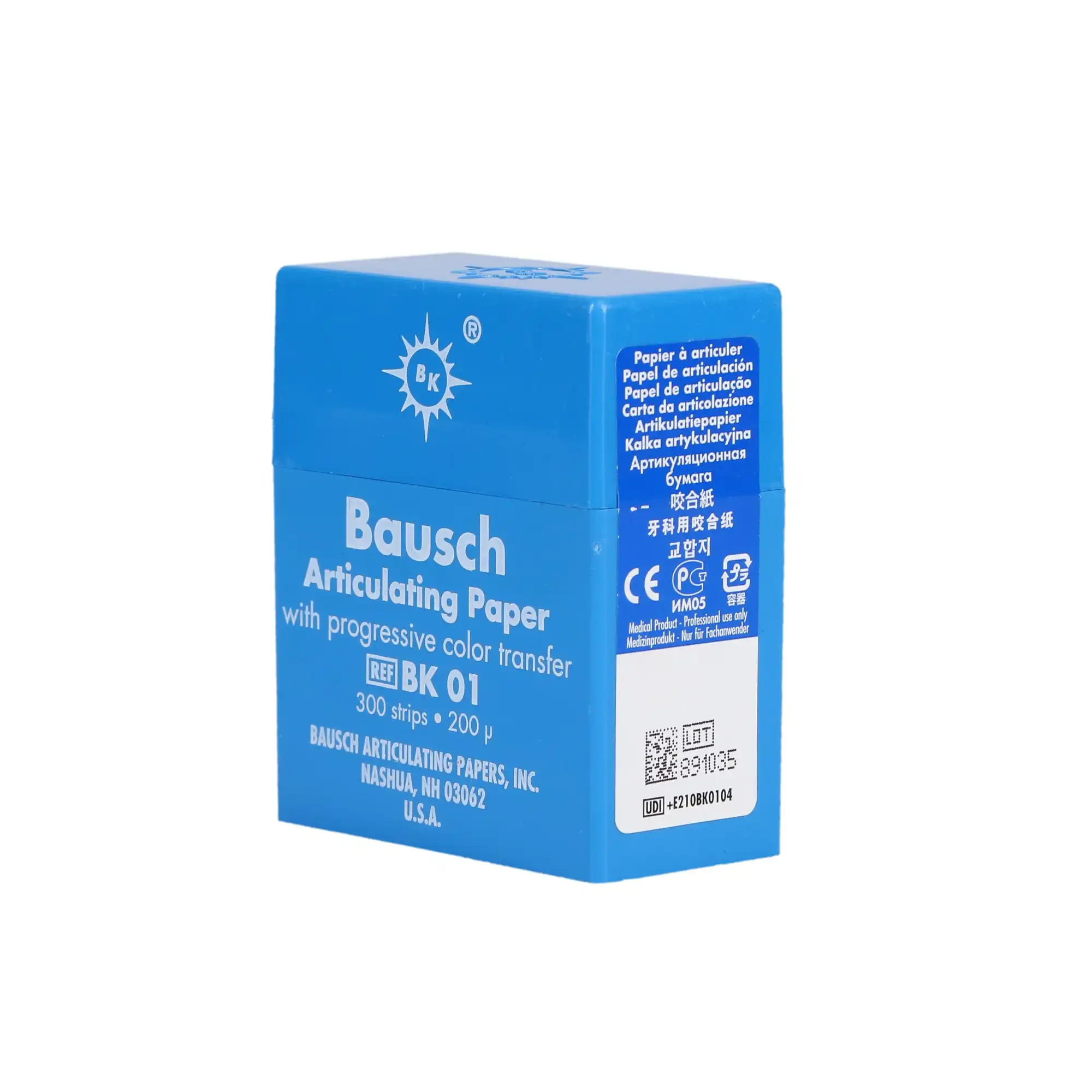 Bausch Arti-Check Micro-Thin Articulating Paper, 200 Microns (0.008"), Blue, Pre-Cut Strips, Plastic Dispenser, 300/Pk, BK-01 thumbnail 4