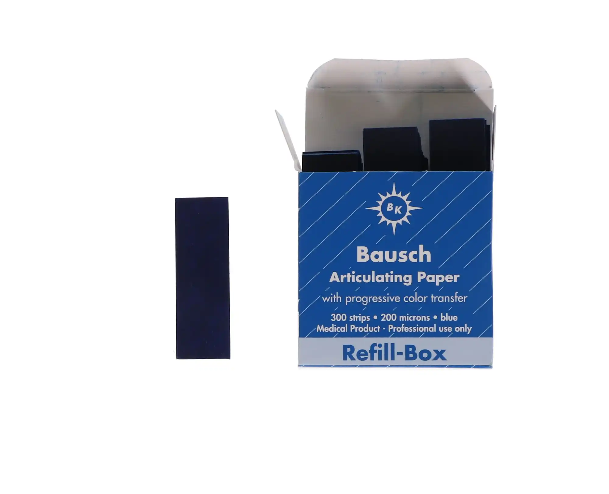 Bausch Articulating Paper Strips, Pre-Cut, Progressive Color Transfer, 200 Microns (0.008"), Blue, Refill Box, 300/Pk, BK1001 thumbnail 4