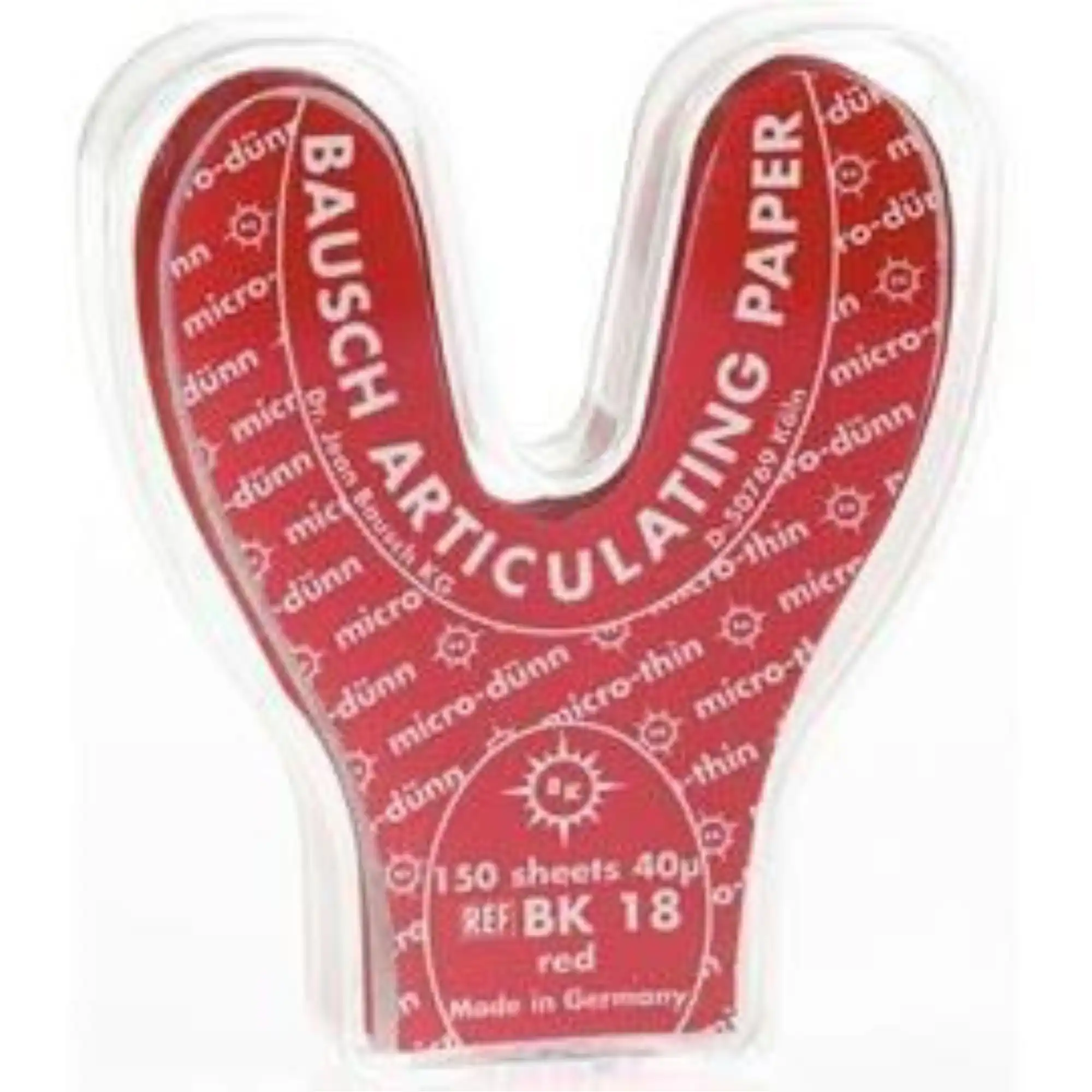 Arti-Check Micro-Thin Articulating Paper, Horseshoe, 40 Microns, Red, 150/Pk, BK18 - Arti-Check Micro-Thin Articulating Paper, Horseshoe, 40 microns, Red, 150/Pk, BK18 - Image 1