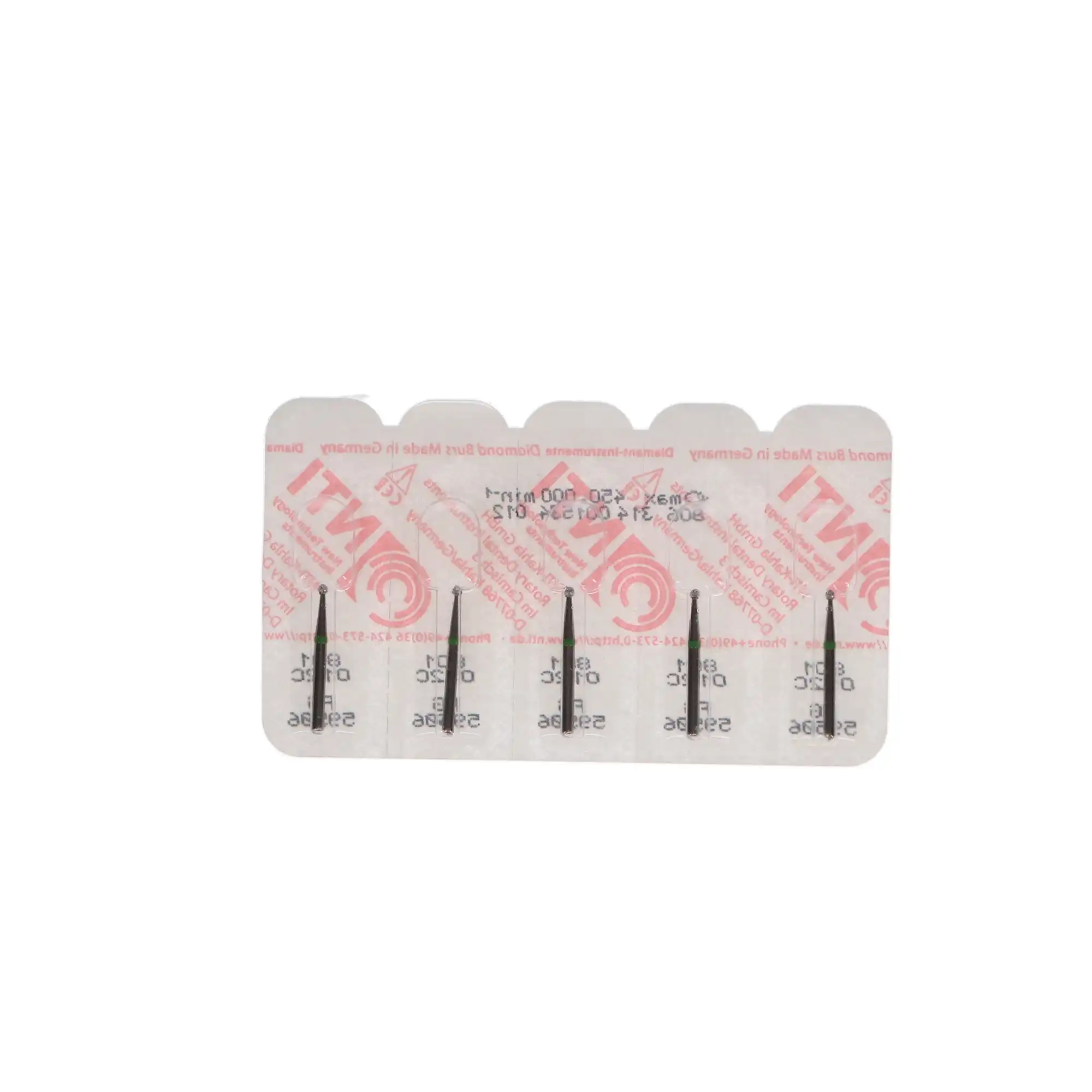 NTI Diamond Bur, FG, Round, #801-012, 1.2 mm, Coarse, Green, 5/Pk, C801-012 thumbnail 5