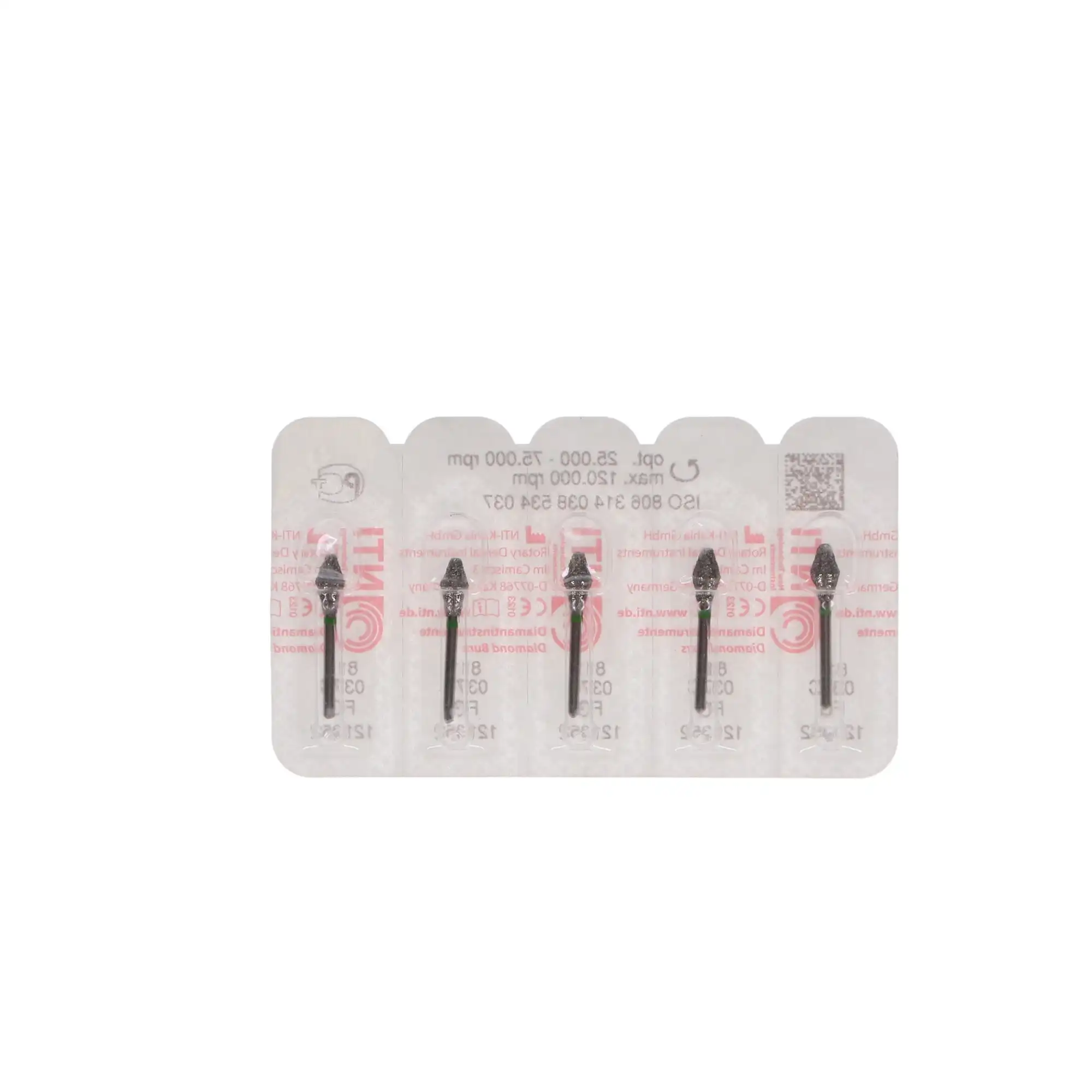 NTI Diamond Bur, FG, Barrel Flat End, #811-037 / C811-037, 3.7 mm, Coarse, Green, 5/Pk thumbnail 5