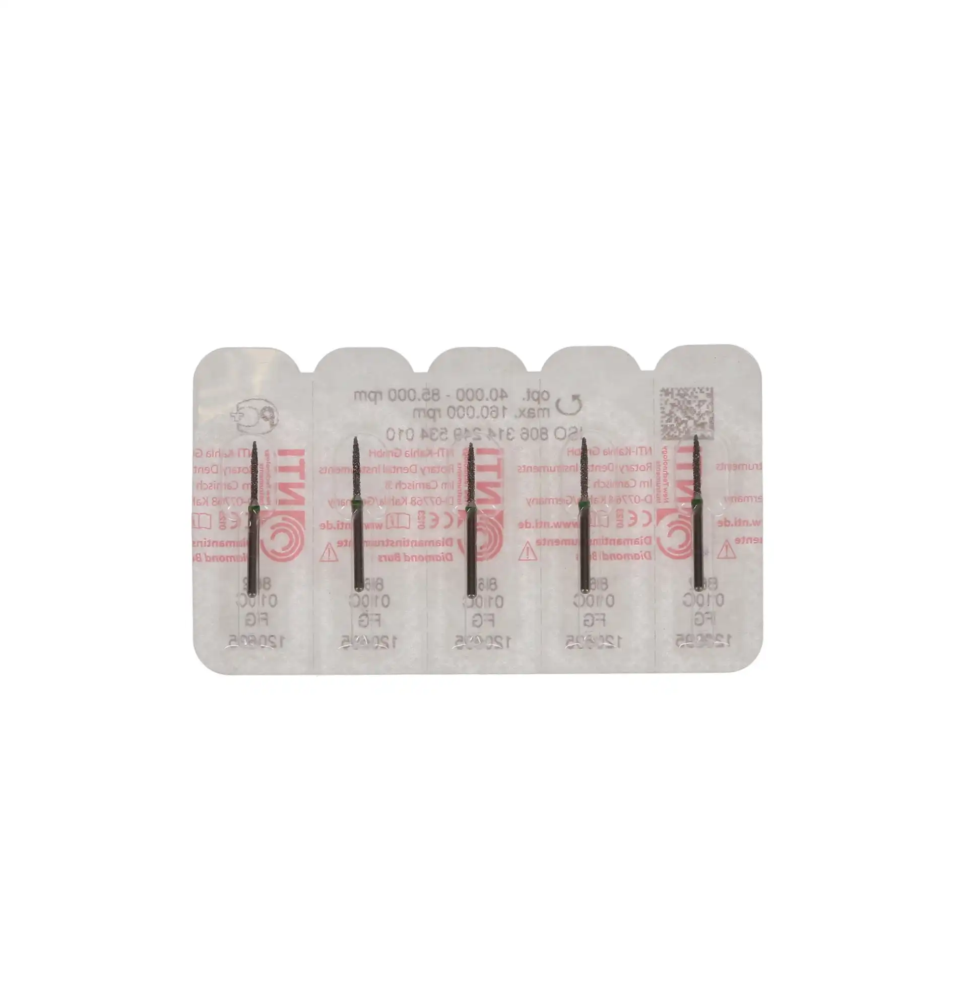 NTI Diamond Bur, FG, Flame, #C862-010, 1.0 mm, Coarse, Green, 5/Pk thumbnail 5