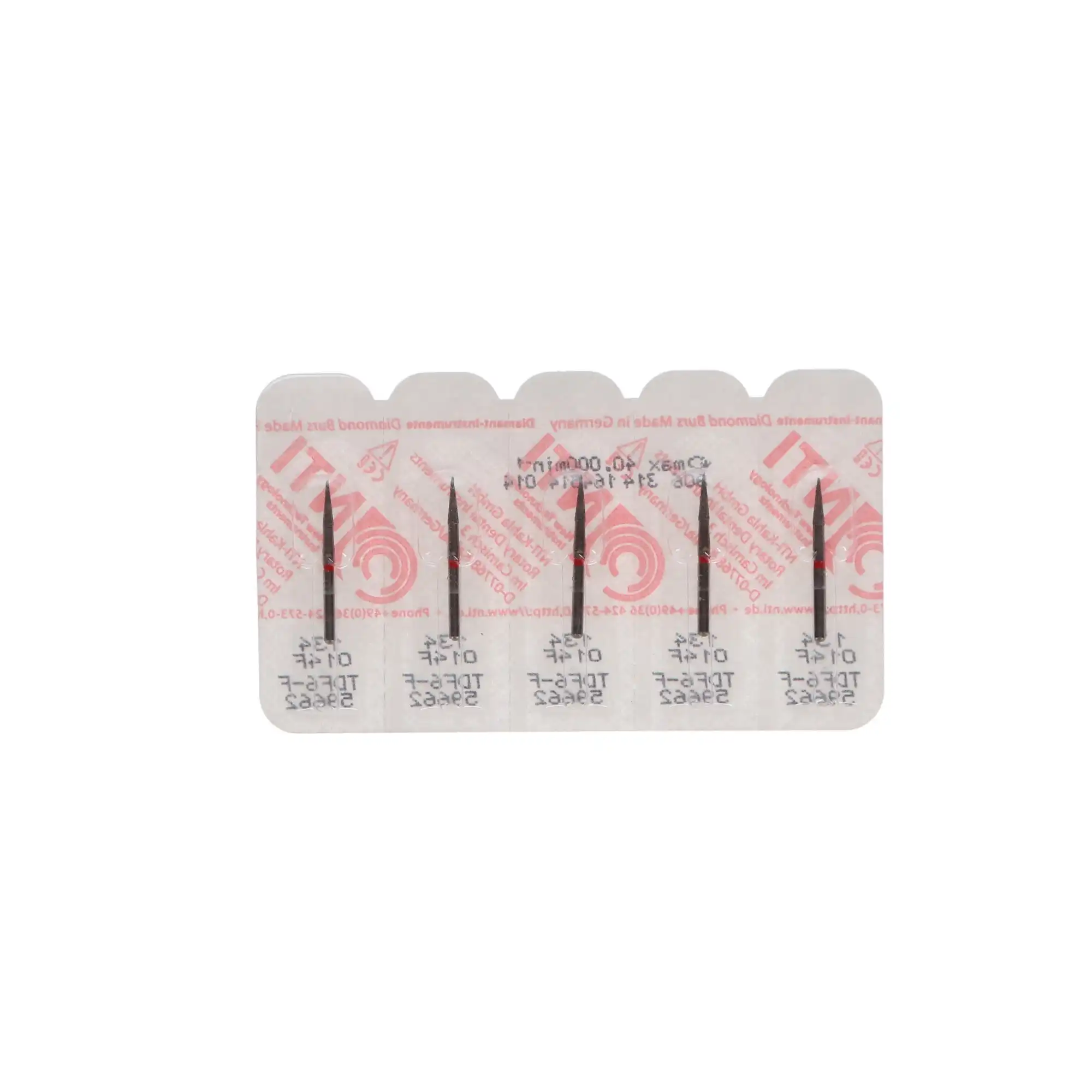NTI TDF Series Diamond Bur, FG, TDF6, #134-014, Fine, Red, Cone, 5/Pk, F134-014 thumbnail 8