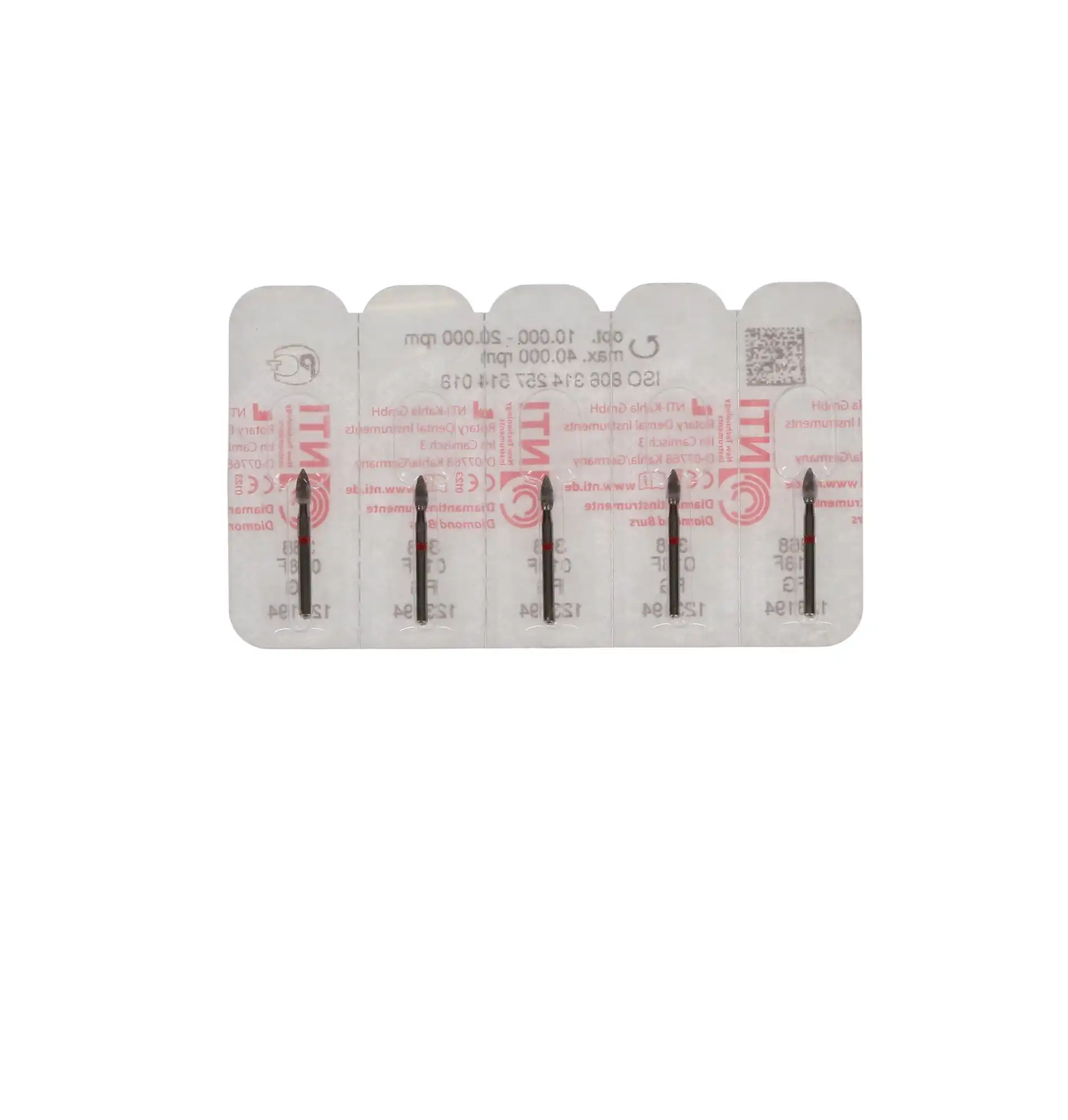 NTI Diamond Burs, FG, Pointed Football End, # F368, 1.8 mm, Fine, Red, 5/Pk, F368-018 thumbnail 5